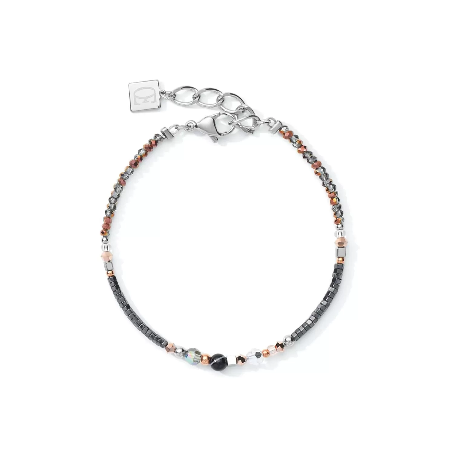 COEUR DE LION Armband Amulett Kleine Kristalle & Gestreifter Onyx Grau-Kristall- Edelsteinarmbänder