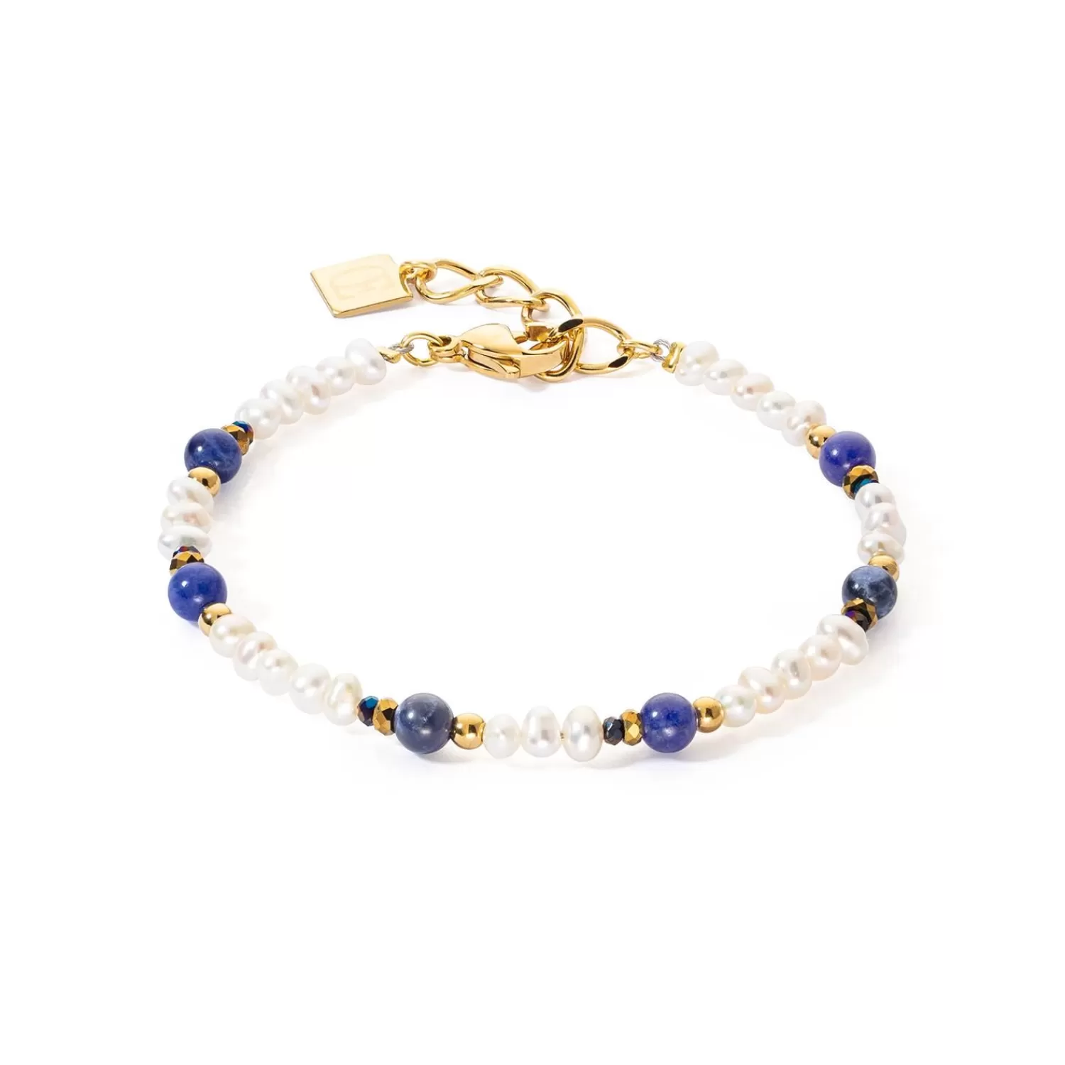 COEUR DE LION Armband Flow Süßwasserperlen & Sodalithgold- Echter Stein