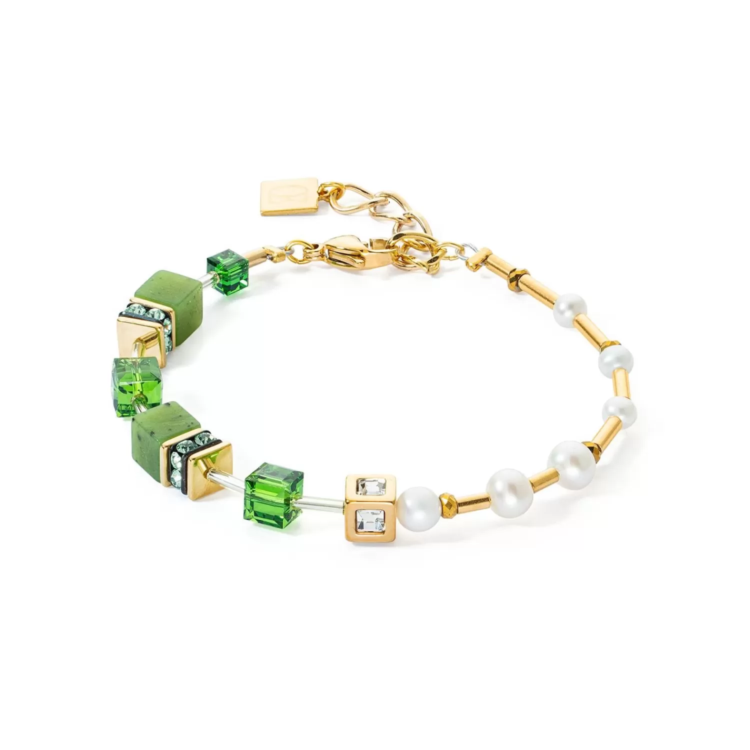 COEUR DE LION Armband Geocube® Fusion Precious Pearl Mix Gold-Grün- Echter Stein