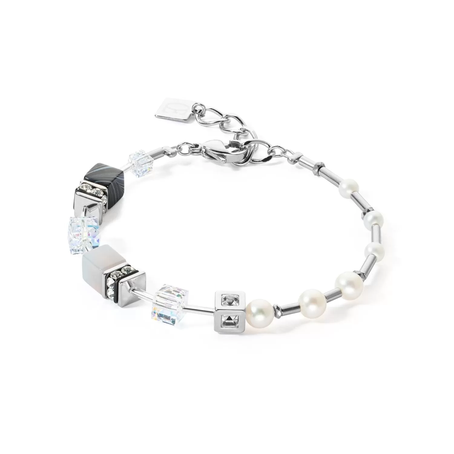 COEUR DE LION Armband Geocube® Fusion Precious Pearl Mix Silbergrau- Perlenarmbänder