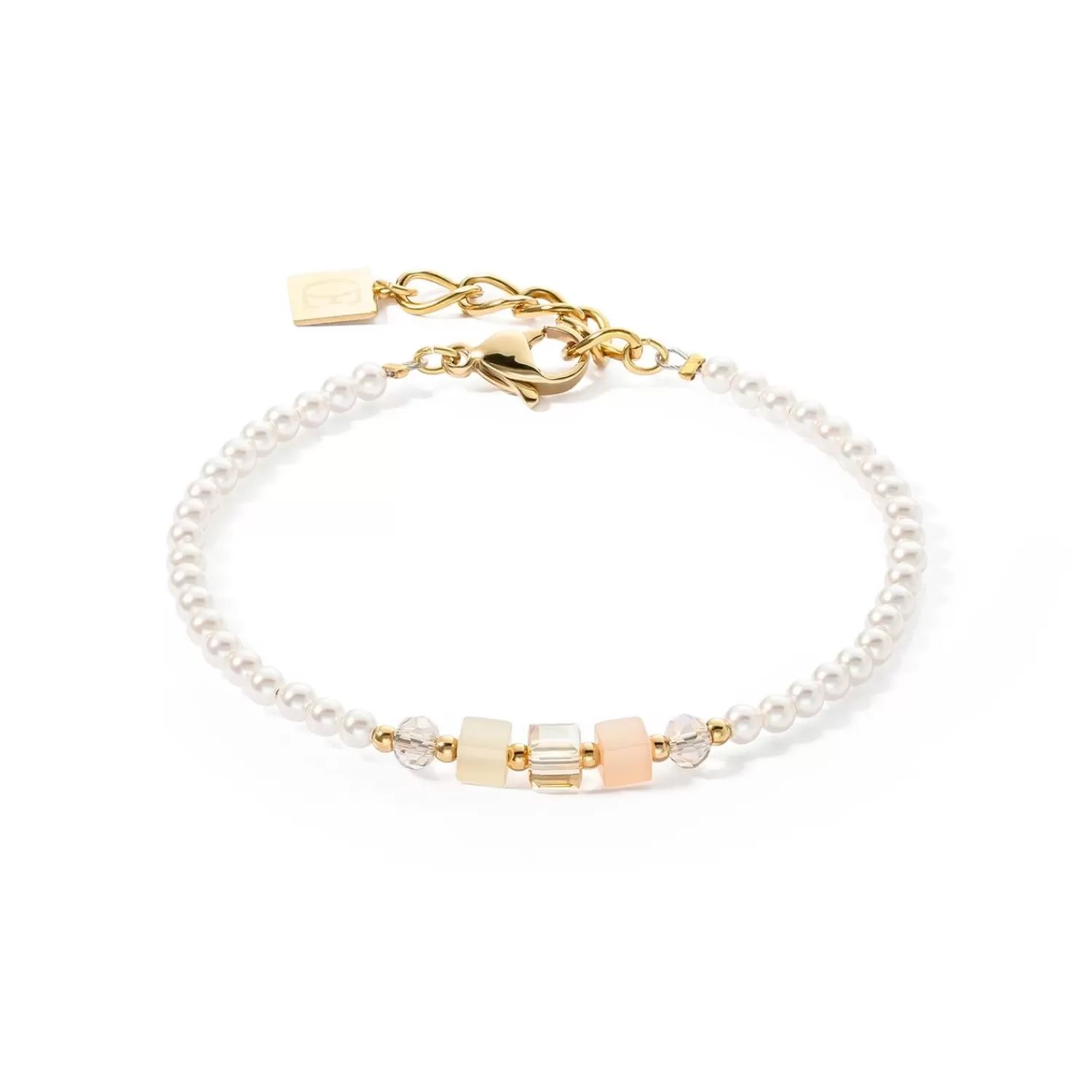 COEUR DE LION Armband Princess Pearls & Cubes Gold-Beige- Festliche Kollektion