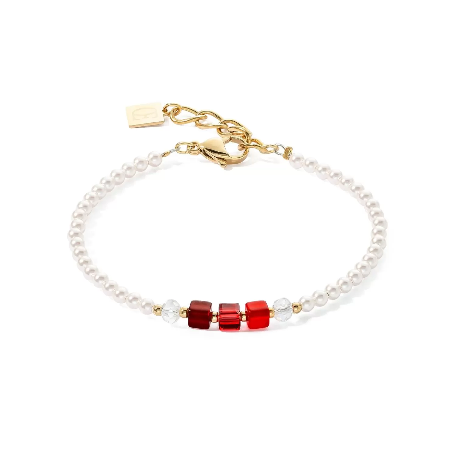 COEUR DE LION Armband Princess Pearls & Cubes Gold-Rot- Festliche Kollektion