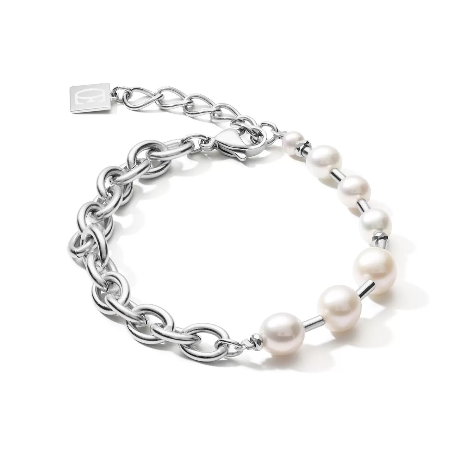 COEUR DE LION Armband Süßwasserperlen & dicke Kette 4-in-1 Weiß-Silber- Hochzeit