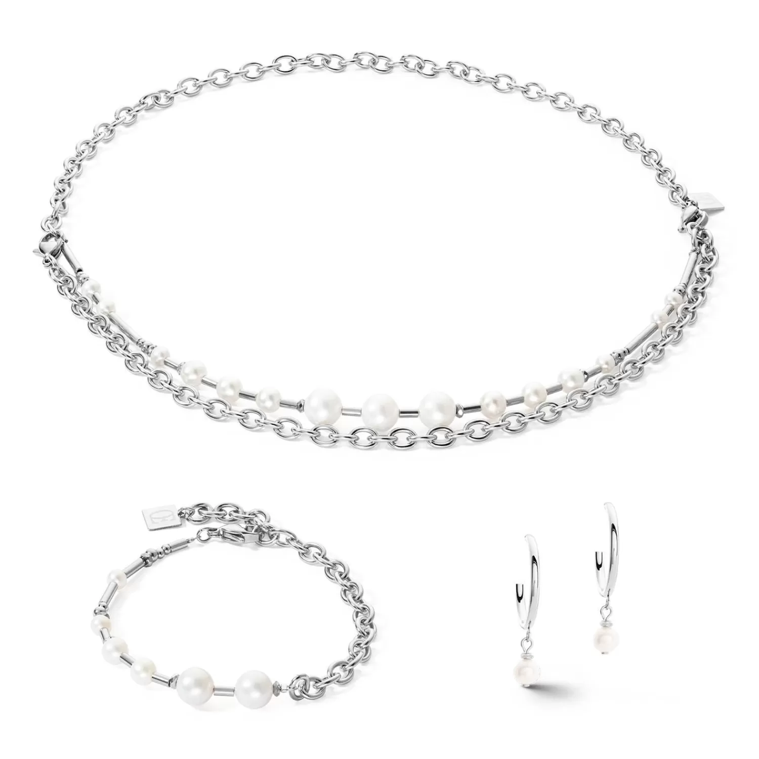 COEUR DE LION Armband Süßwasserperlen & Kette Multiwear Silber- Perlenarmbänder