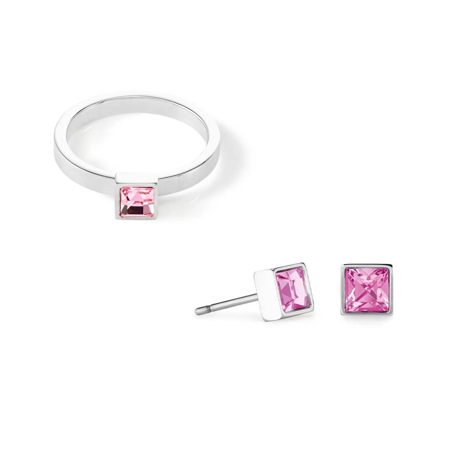 COEUR DE LION Brillante quadratische kleine Ohrringe Silber Rosa- Coeur Essentials