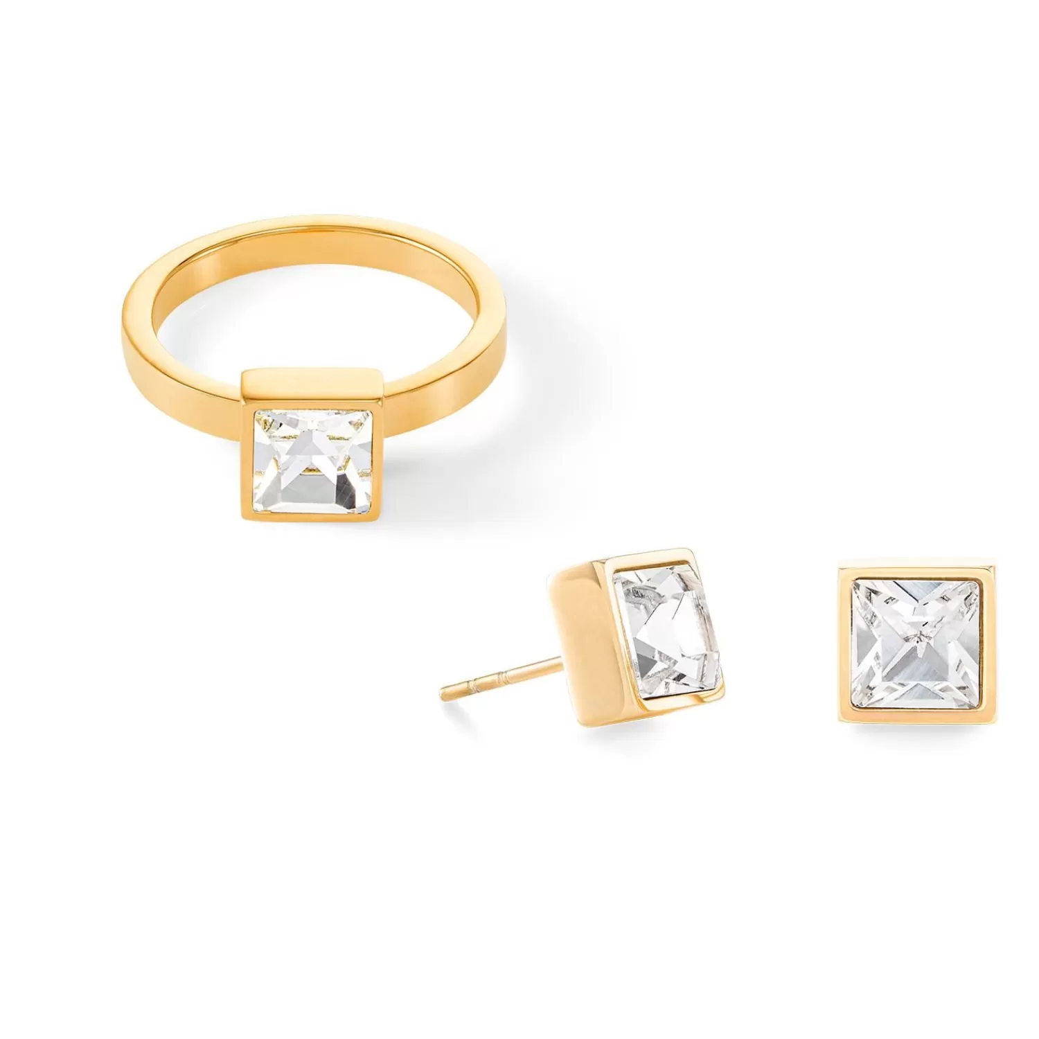 COEUR DE LION Brillanter quadratischer großer Ring aus Goldkristall- Coeur Essentials