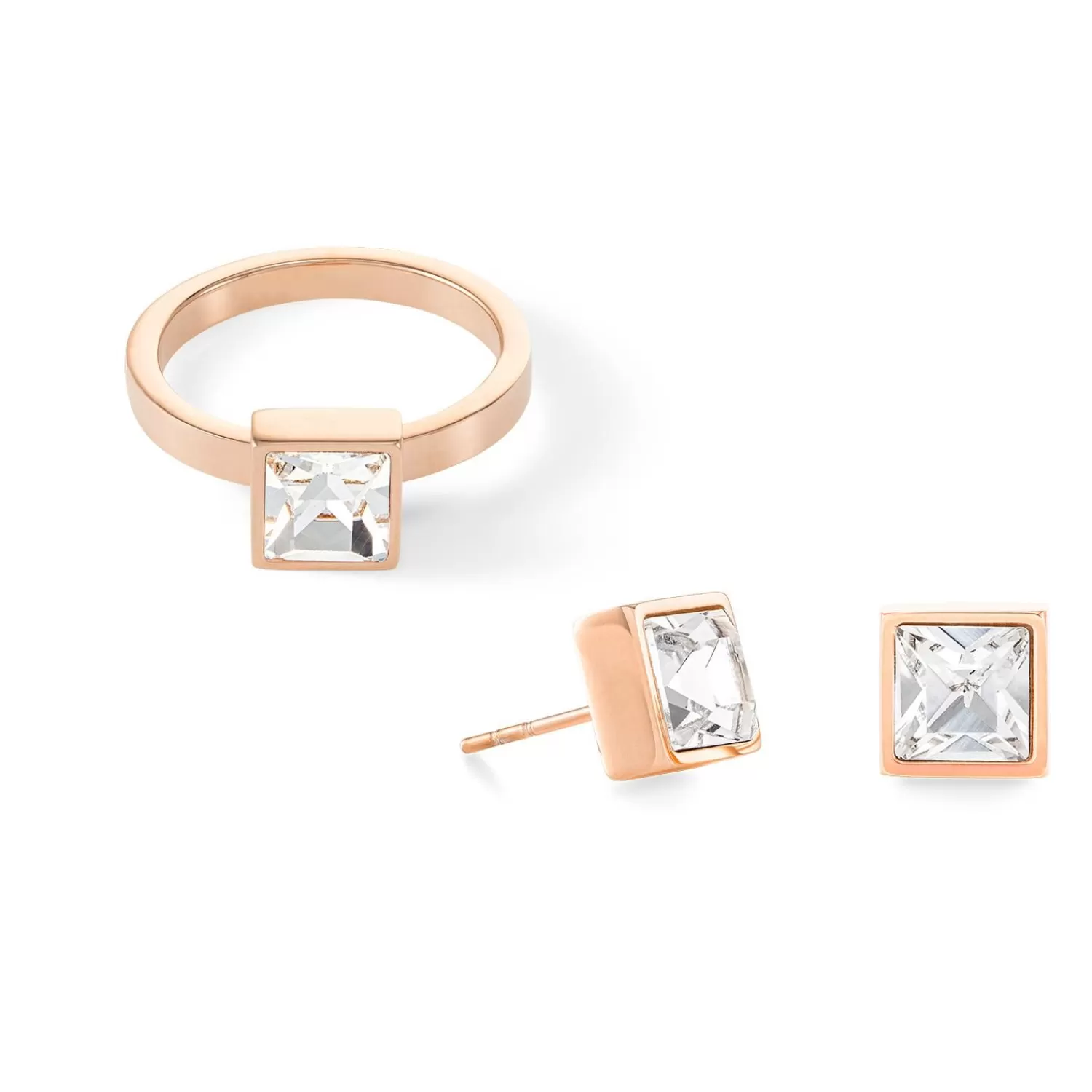 COEUR DE LION Brillanter quadratischer großer Ring aus Roségold-Kristall- Kristallringe