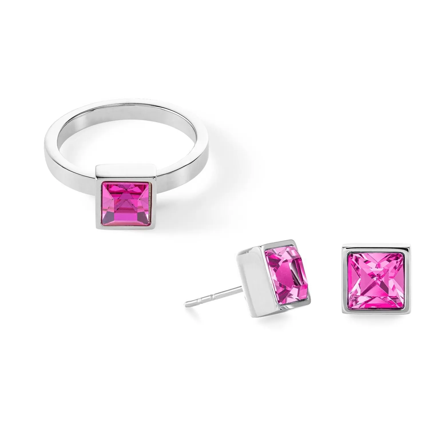 COEUR DE LION Brillanter quadratischer großer Ring Silber Rosa- Mix&And&Match-Ringe