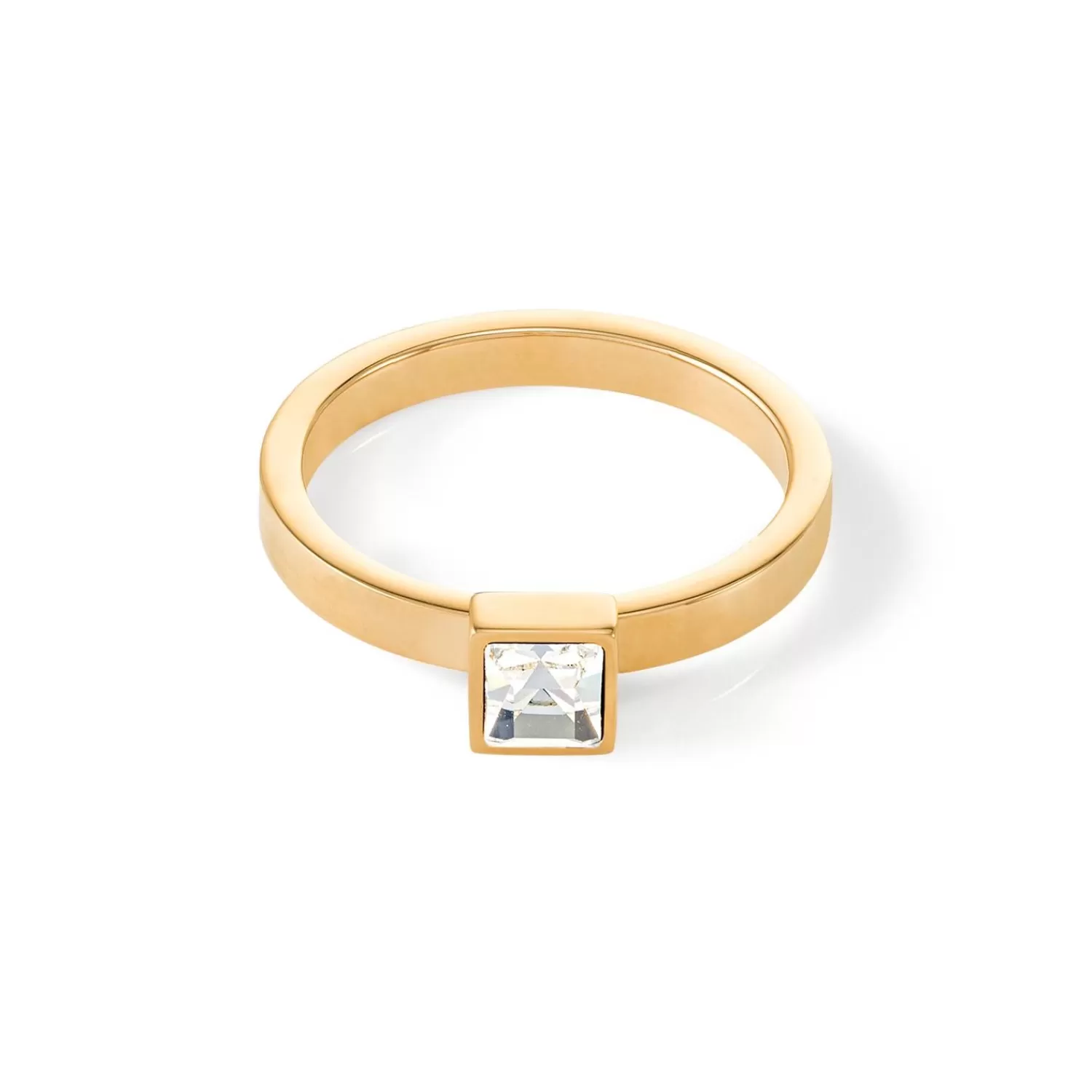 COEUR DE LION Brillanter quadratischer kleiner Ring aus Goldkristall- Mix&And&Match-Ringe