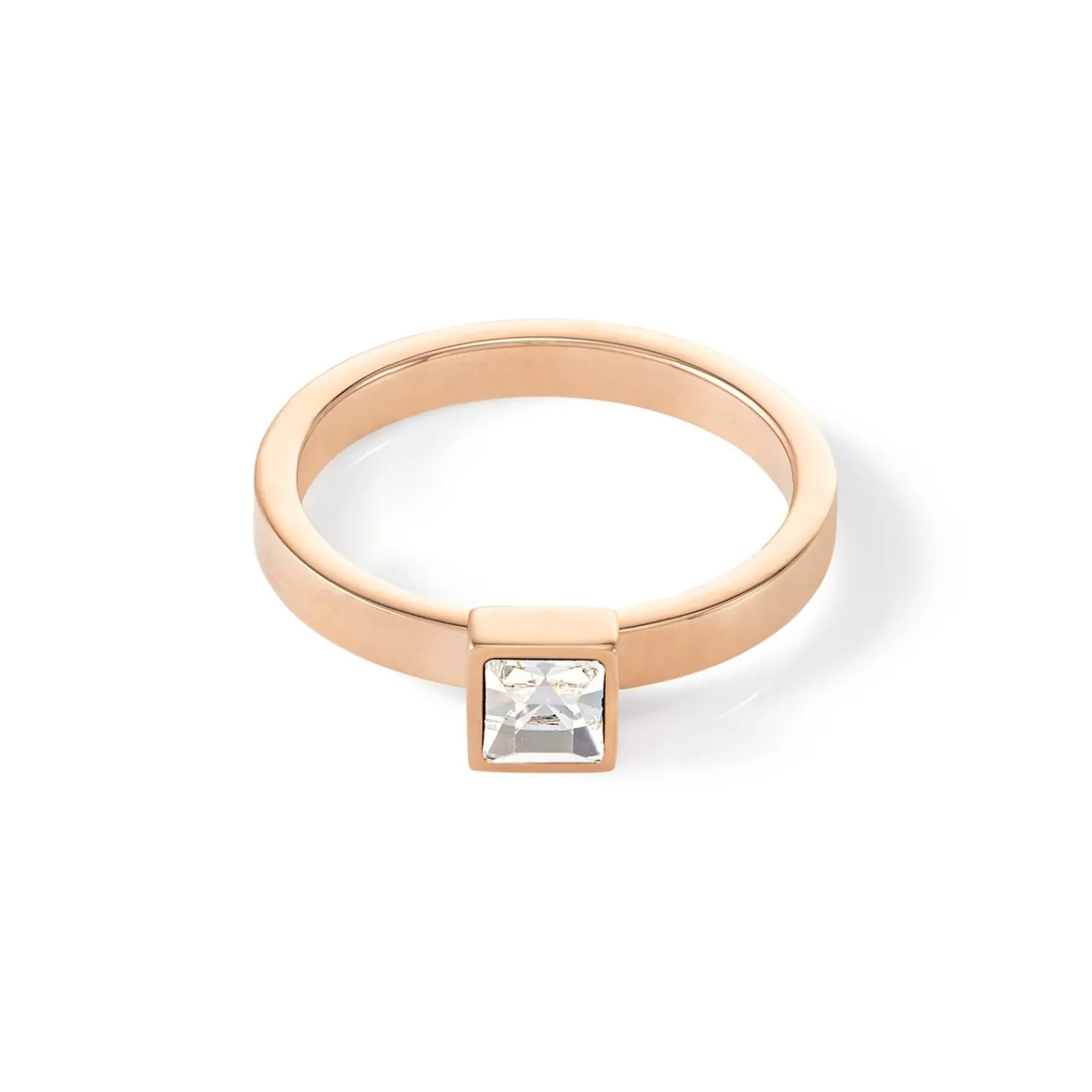 COEUR DE LION Brillanter quadratischer kleiner Ring aus Roségold mit Kristall- Coeur Essentials