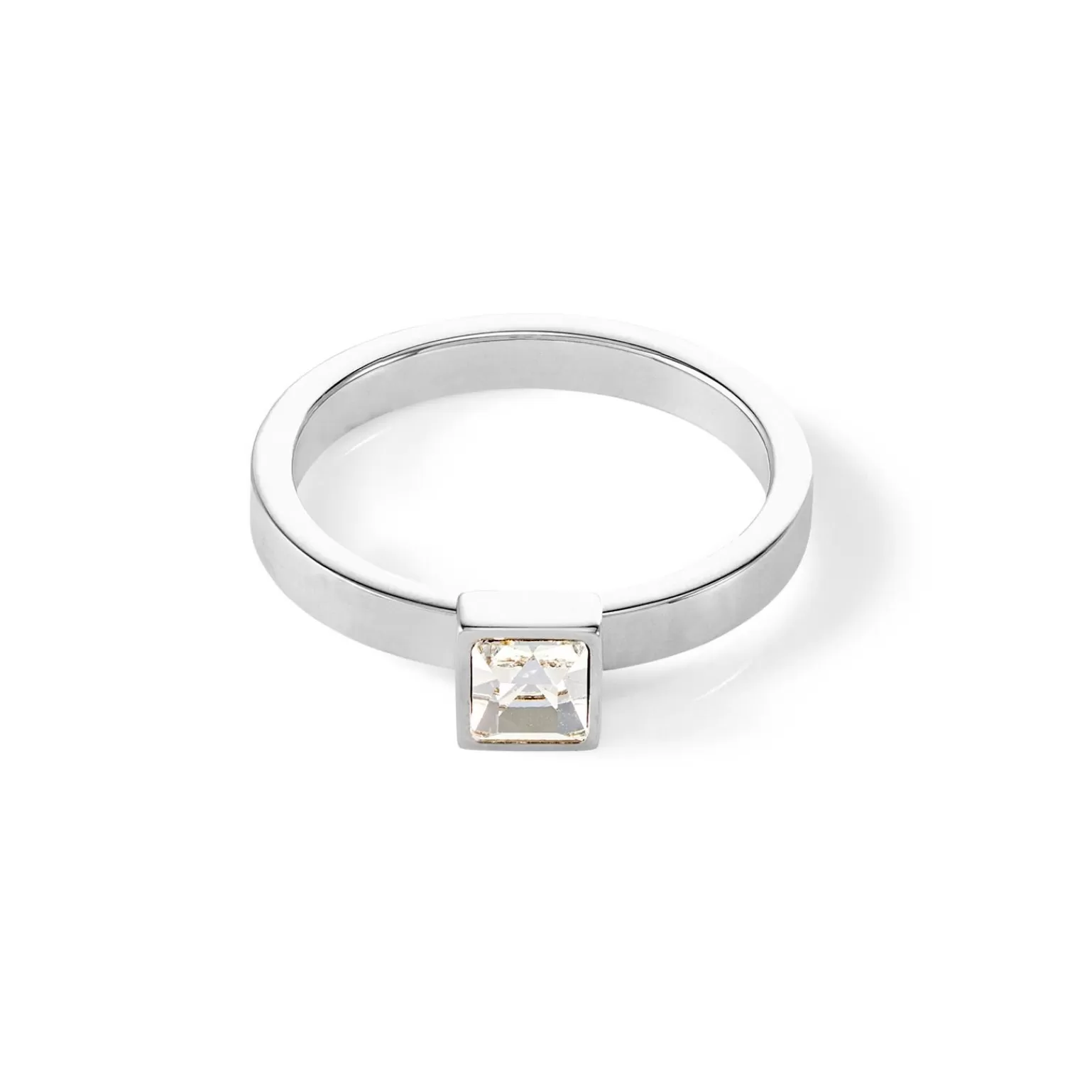 COEUR DE LION Brillanter quadratischer kleiner Ring aus Silberkristall- Coeur Essentials