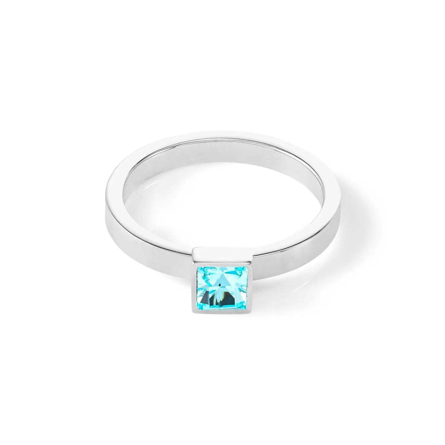 COEUR DE LION Brillanter quadratischer kleiner Ring Silber Aqua- Kristallringe