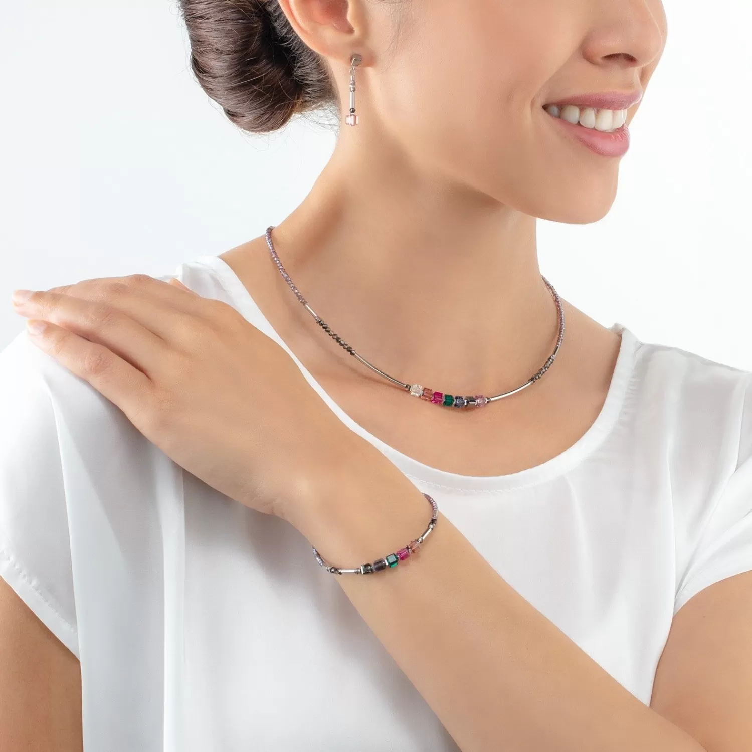 COEUR DE LION Cube Story Minimalistisches funkelndes Armband mehrfarbig im Jugendstil- Mix&And&Match-Armbänder