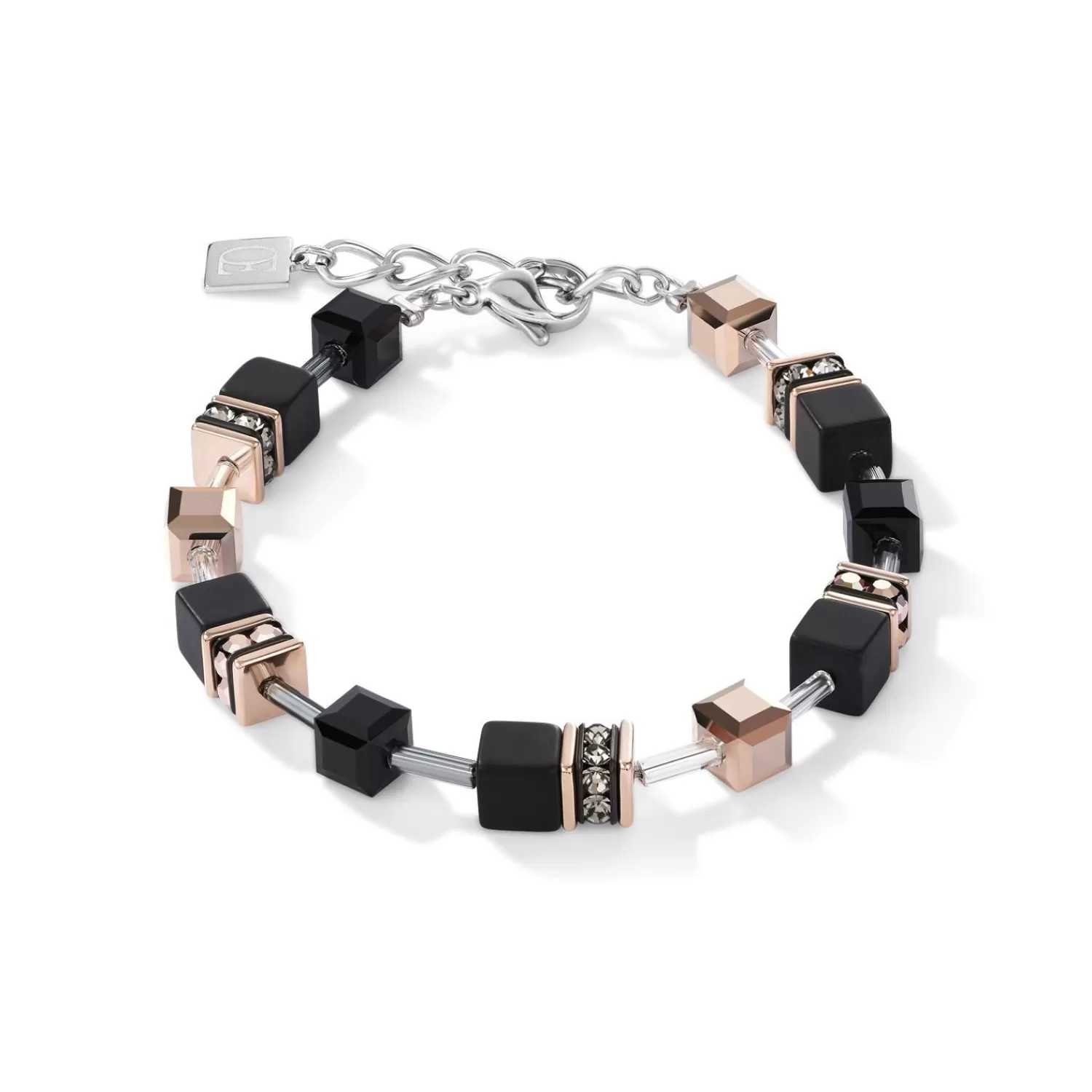 COEUR DE LION Geocube® Armband Onyx Schwarz-Roségold- Echter Stein