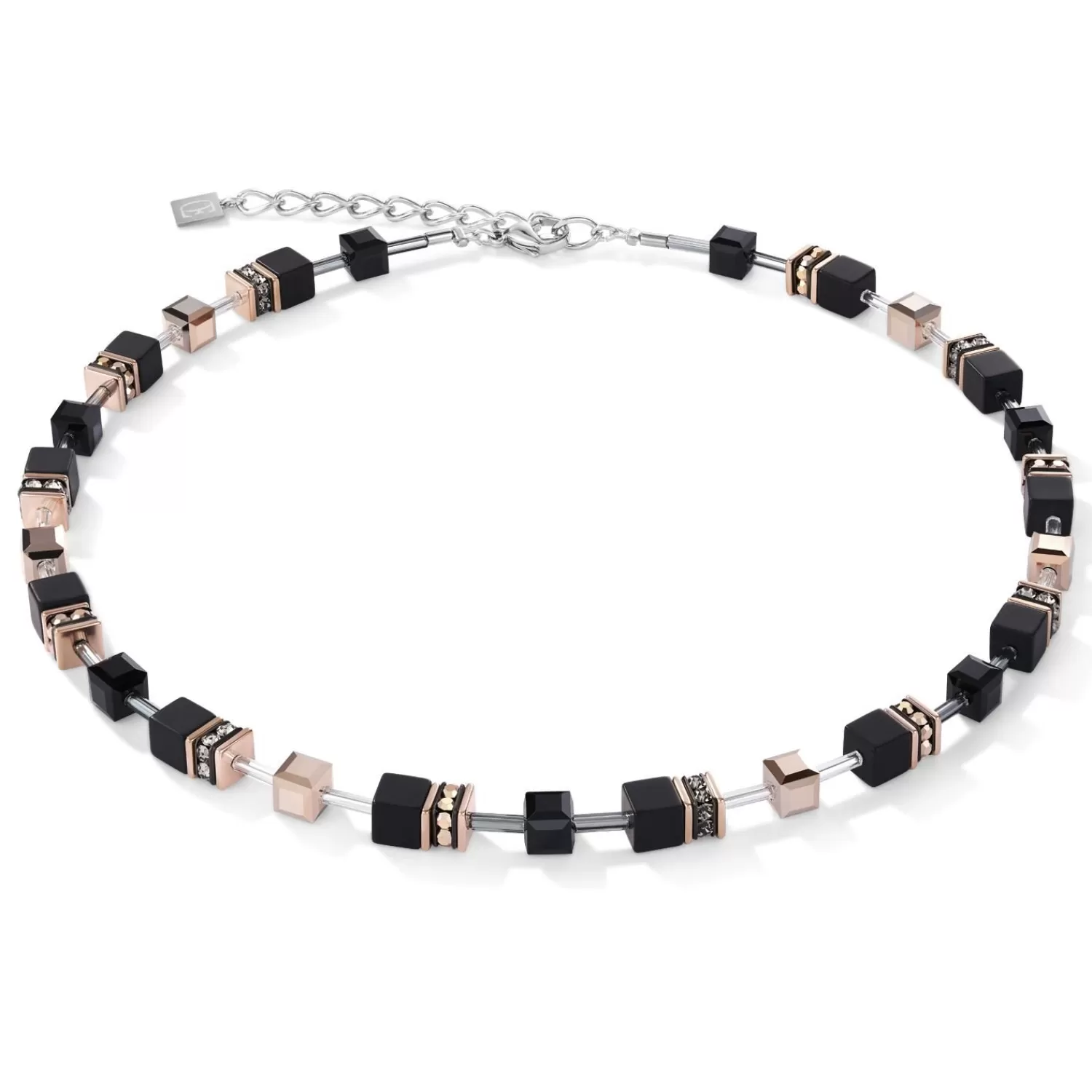 COEUR DE LION Geocube® Halskette Onyx Schwarz-Roségold- Echter Stein