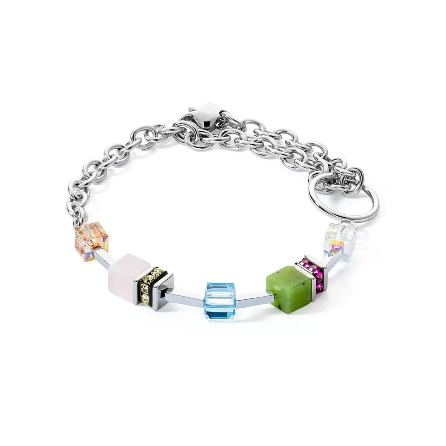 COEUR DE LION Geocube® Iconic Boho Armband Silber-Mehrfarbig- Geocube® Echtstein