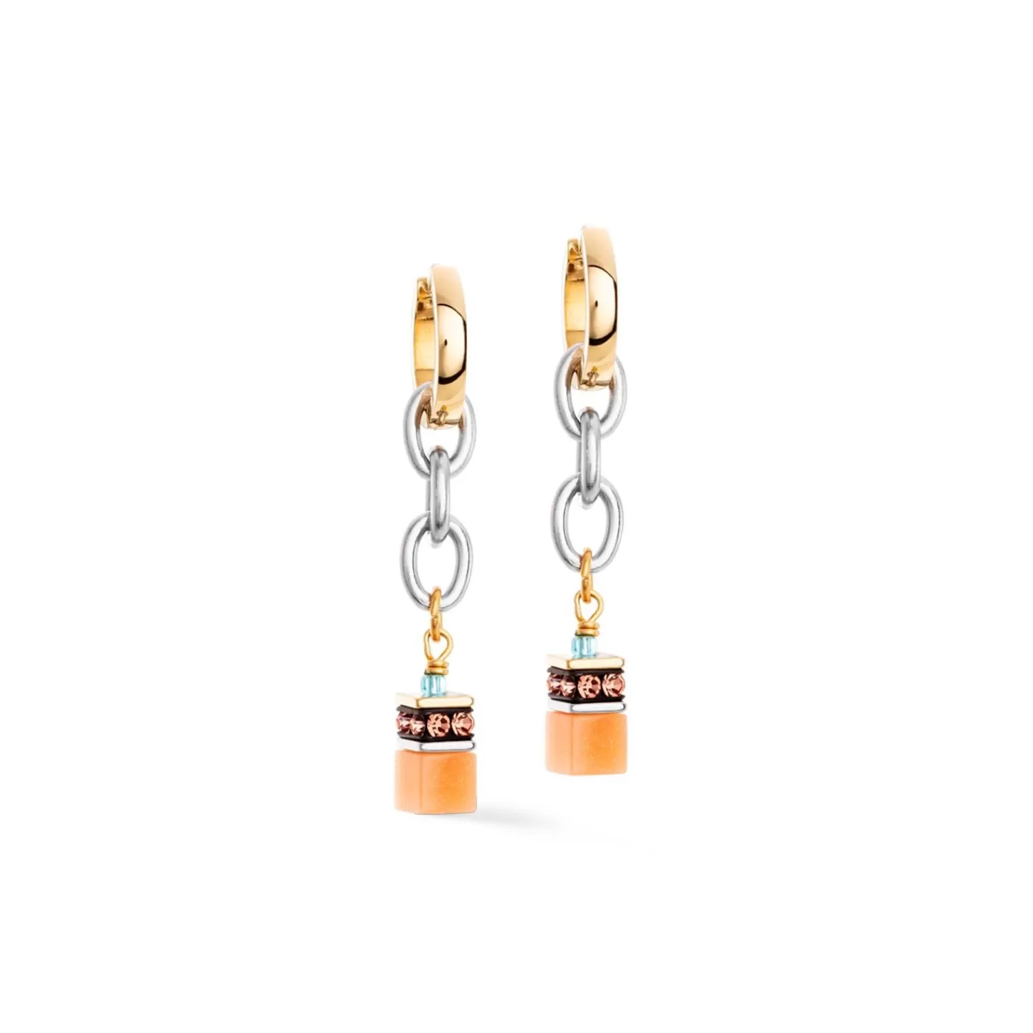 COEUR DE LION Geocube® Iconic Fusion Chain Hoops Aqua-Apricot- Geocube® Ohrringe