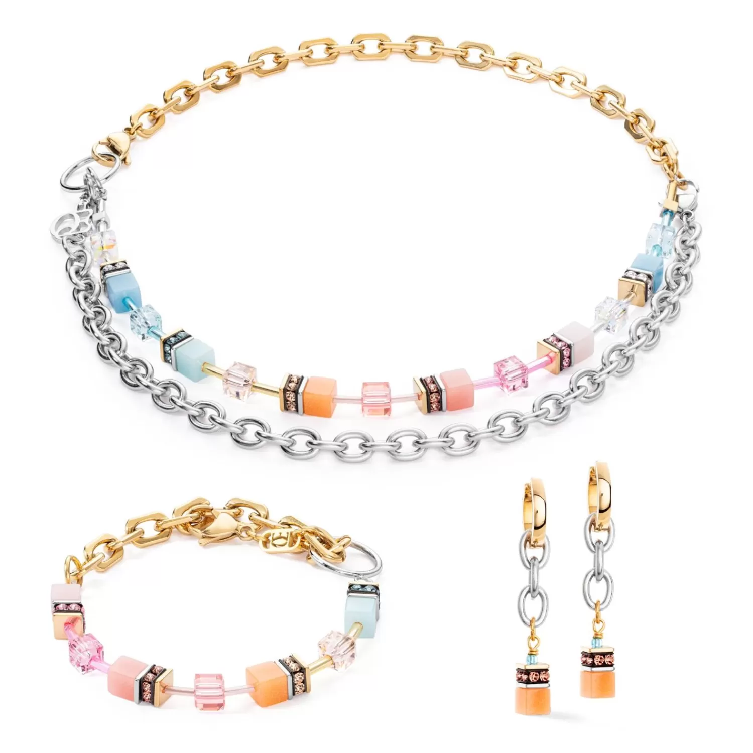 COEUR DE LION Geocube® Iconic Fusion Chain Hoops Aqua-Apricot- Geocube® Ohrringe