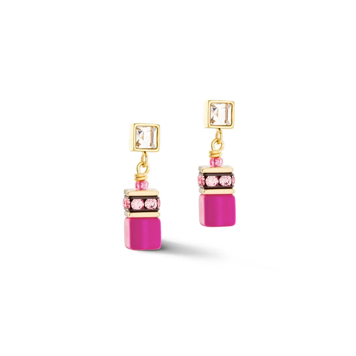 COEUR DE LION Geocube® Iconic Kettenohrringe Gold-Magenta- Geocube® Ohrringe