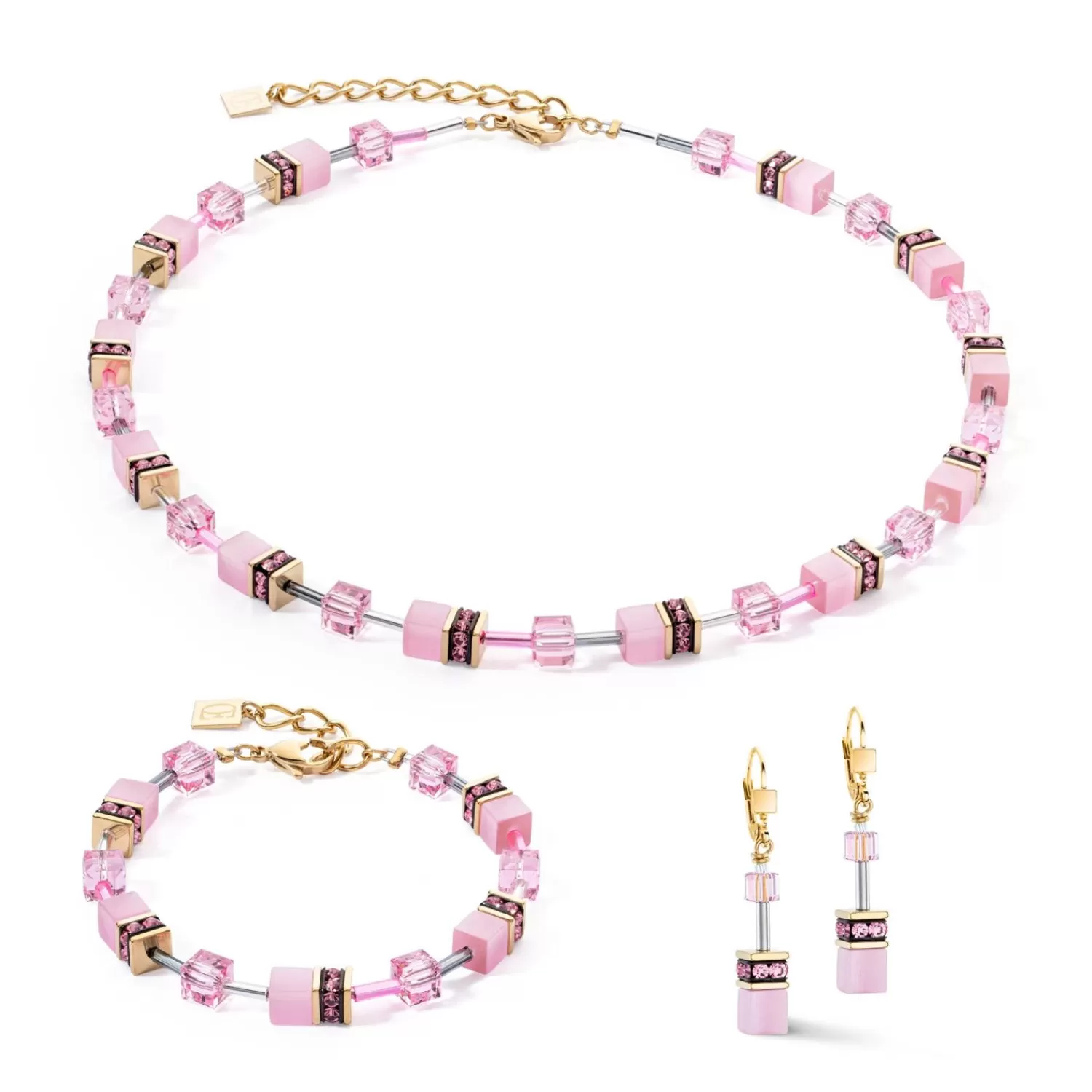 COEUR DE LION Geocube® Iconic Mono Gold Ohrringe Rosa- Ohrhänger