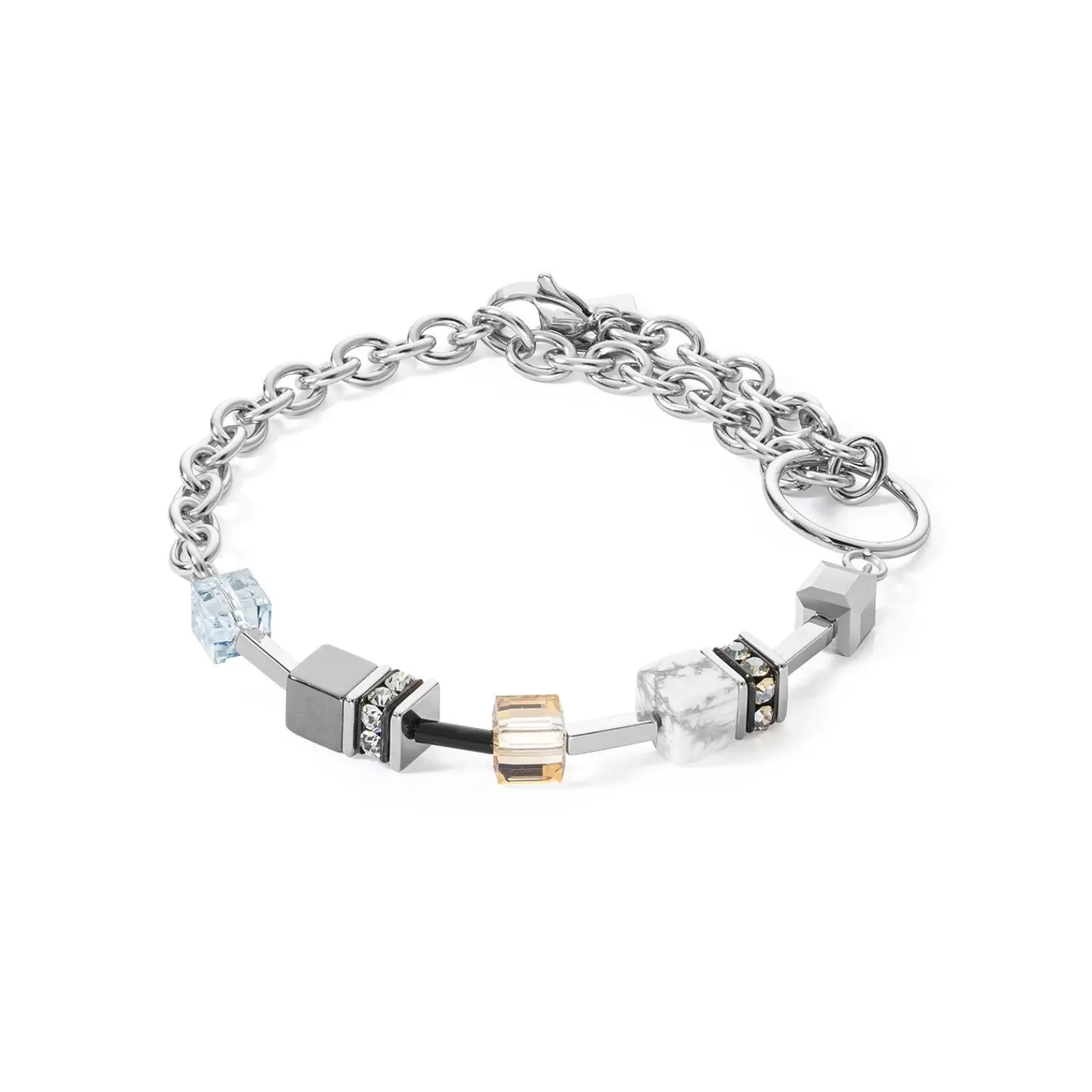 COEUR DE LION Geocube® Iconic Precious Chain Armband Grau-Beige- Geocube® Echtstein