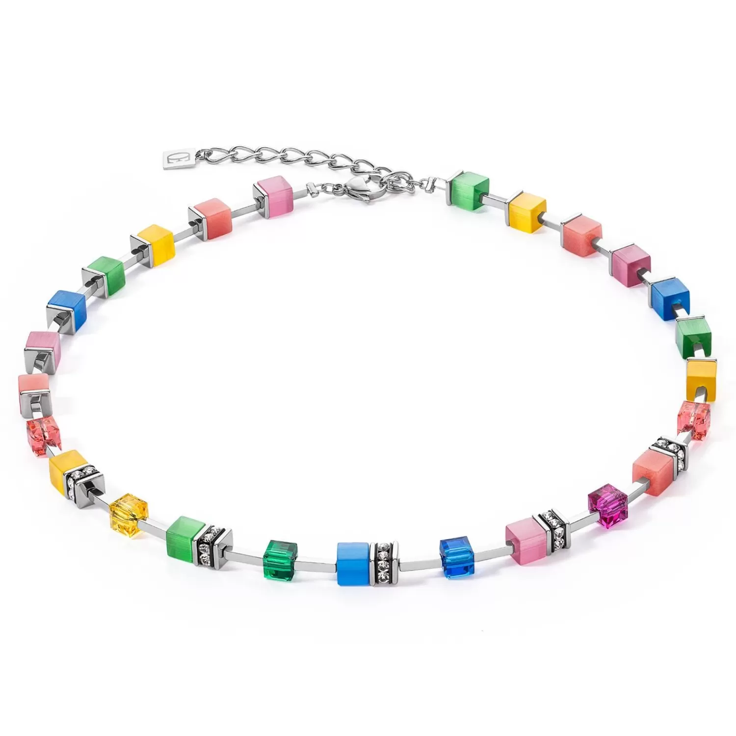 COEUR DE LION Geocube® Iconic Pure Halskette Regenbogen- Geocube® Echtstein