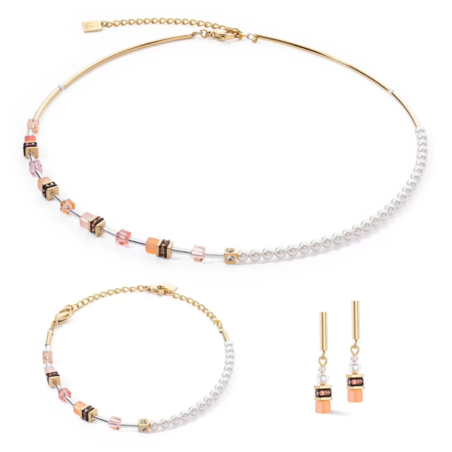 COEUR DE LION Geocube® Mini Fusion Pearls Ohrringe Apricot Crush- Ohrstecker