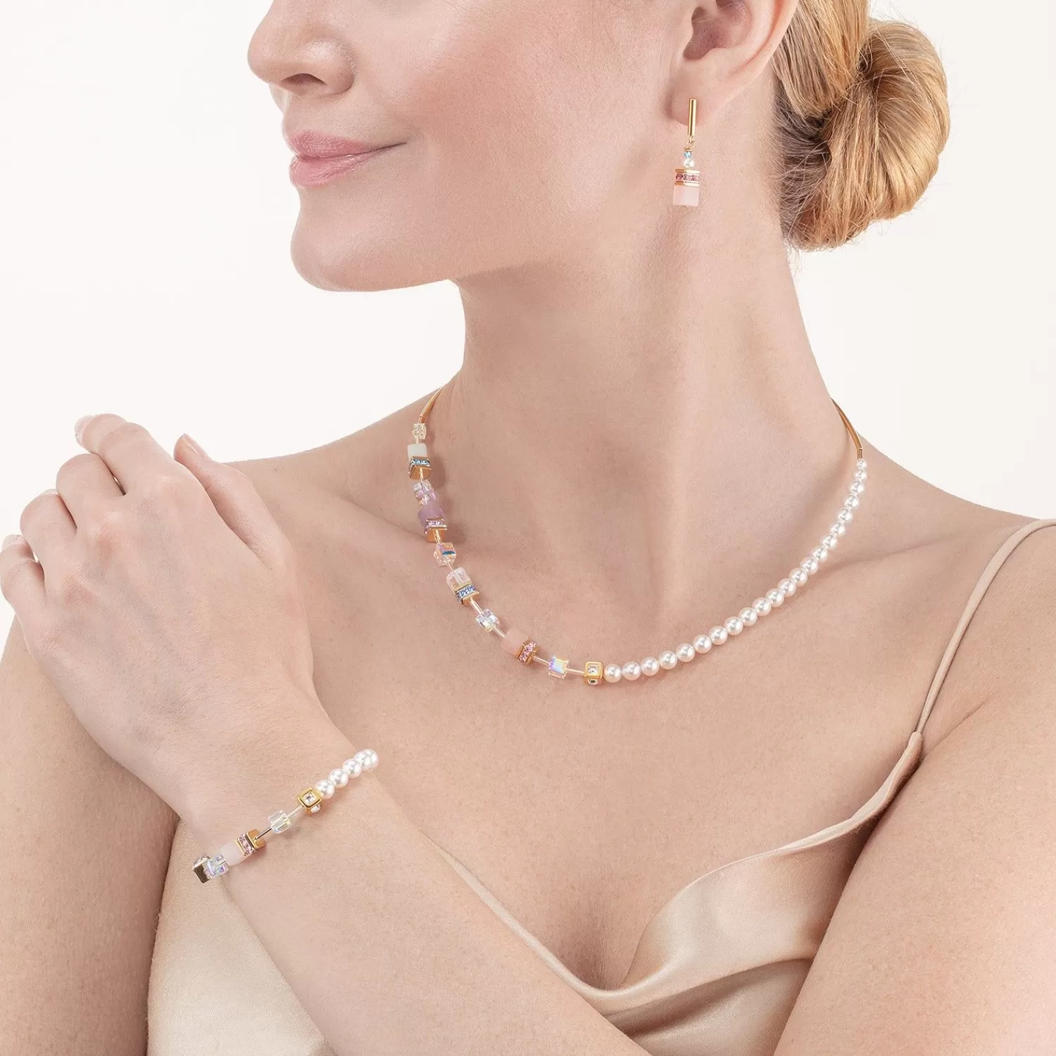 COEUR DE LION Geocube® Precious Fusion Pearls Armband Mehrfarbig Pastell- Echter Stein