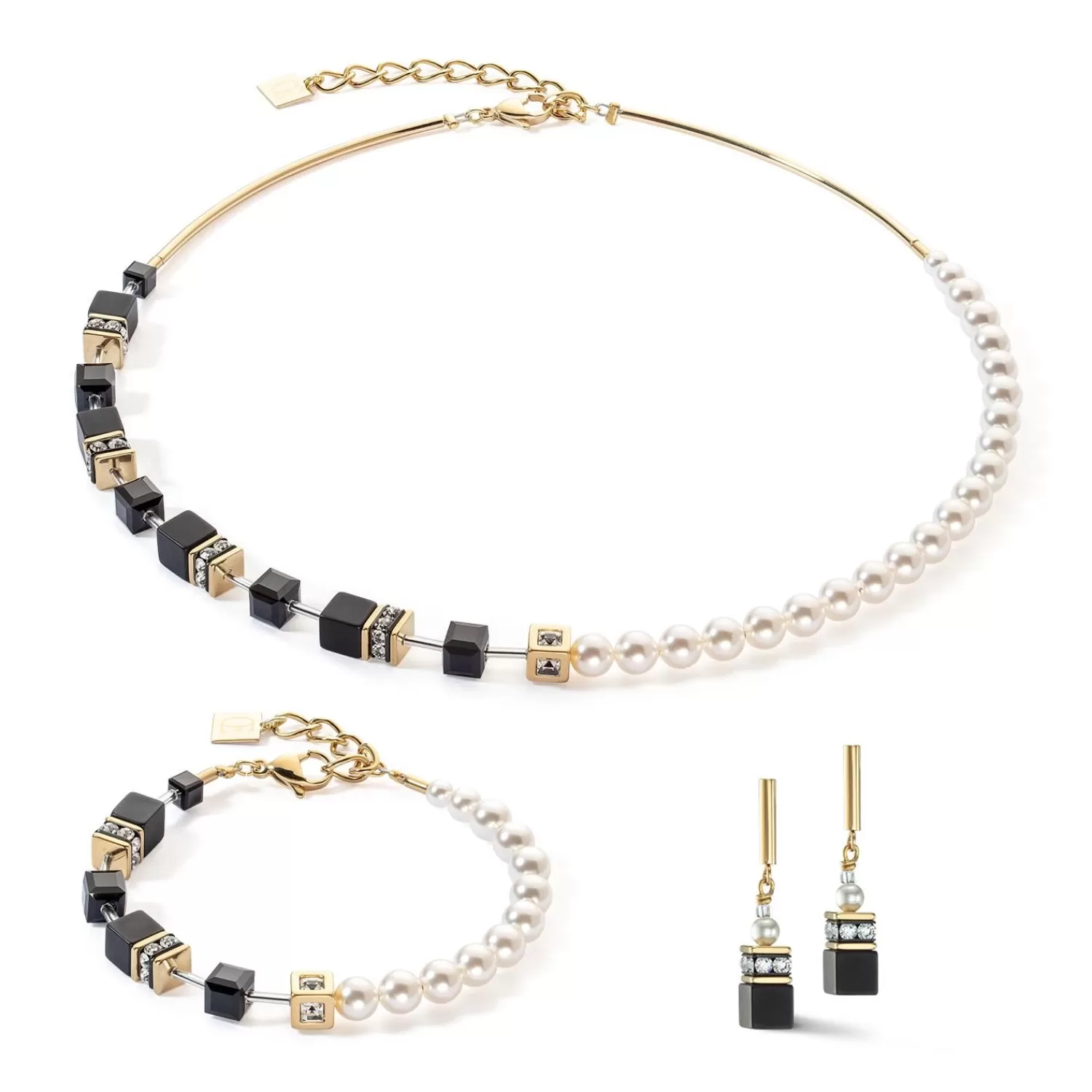 COEUR DE LION Geocube® Precious Fusion Pearls Armband Schwarz-Gold- Perlenarmbänder