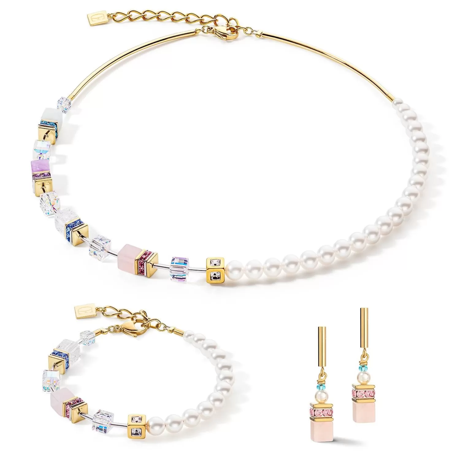 COEUR DE LION Geocube® Precious Fusion Pearls Halskette Mehrfarbig Pastell- Geocube® Halsketten