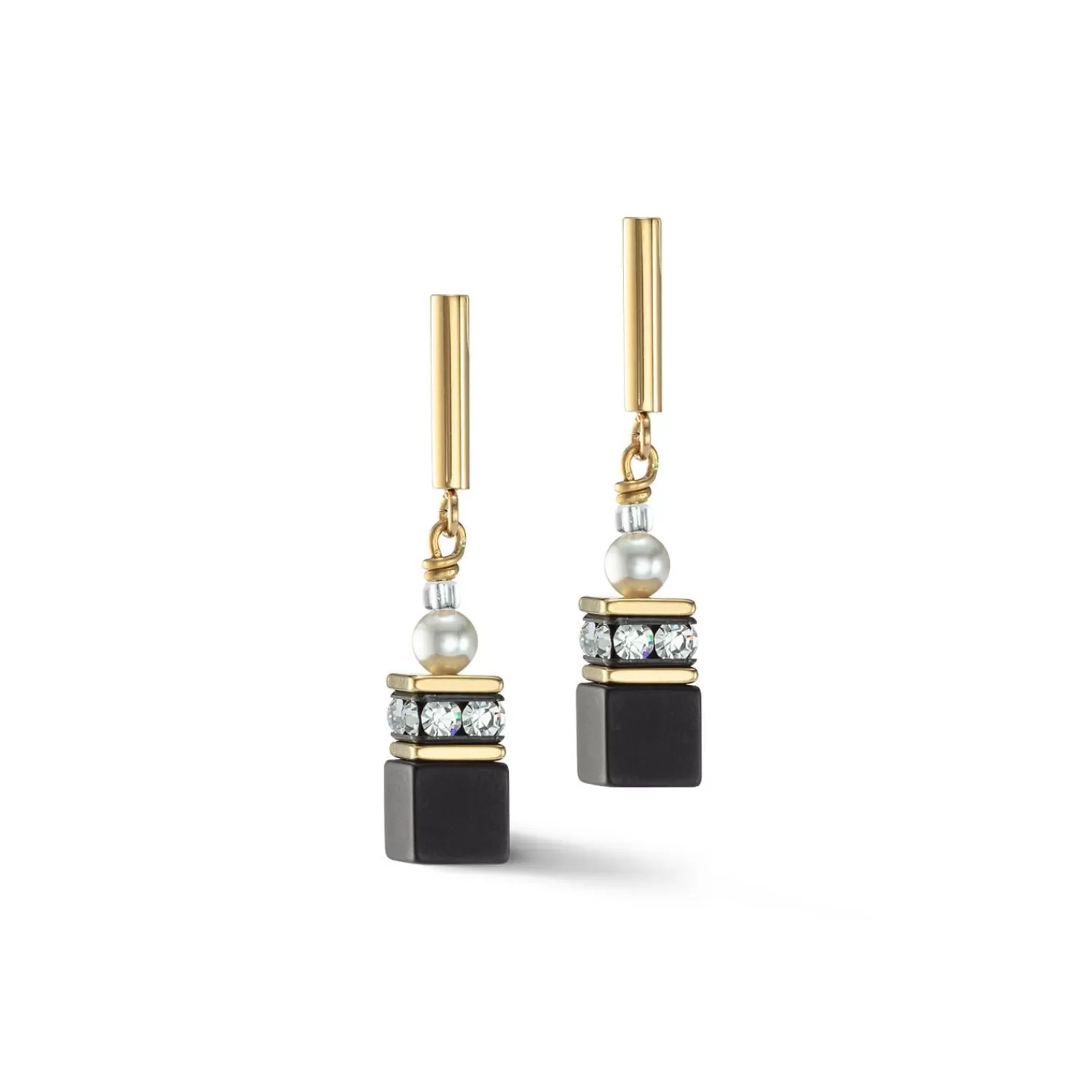 COEUR DE LION Geocube® Precious Fusion Pearls Ohrringe Schwarz-Gold- Edelsteinohrringe