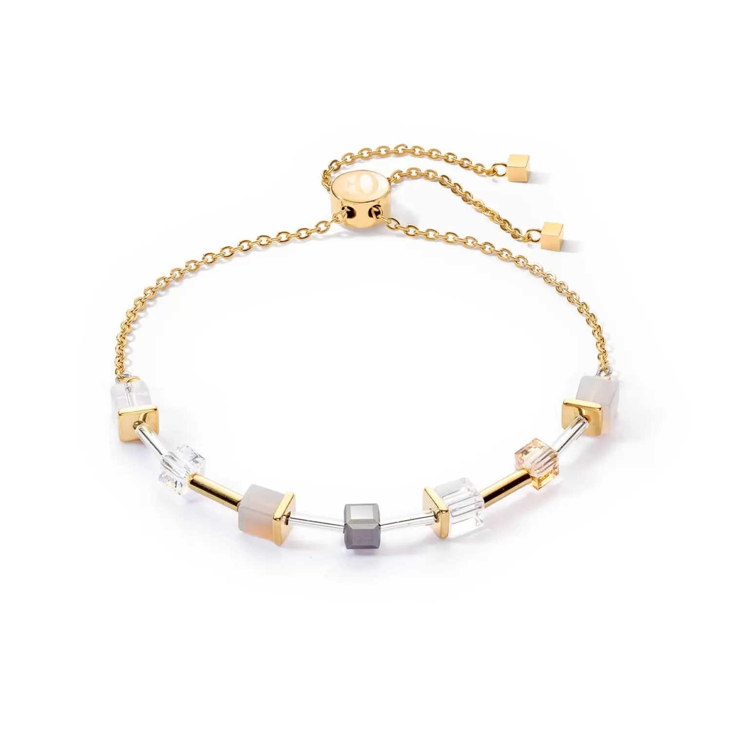 COEUR DE LION Geocube® Precious Slider-Verschluss-Armband Goldgrau- Geocube® Echtstein