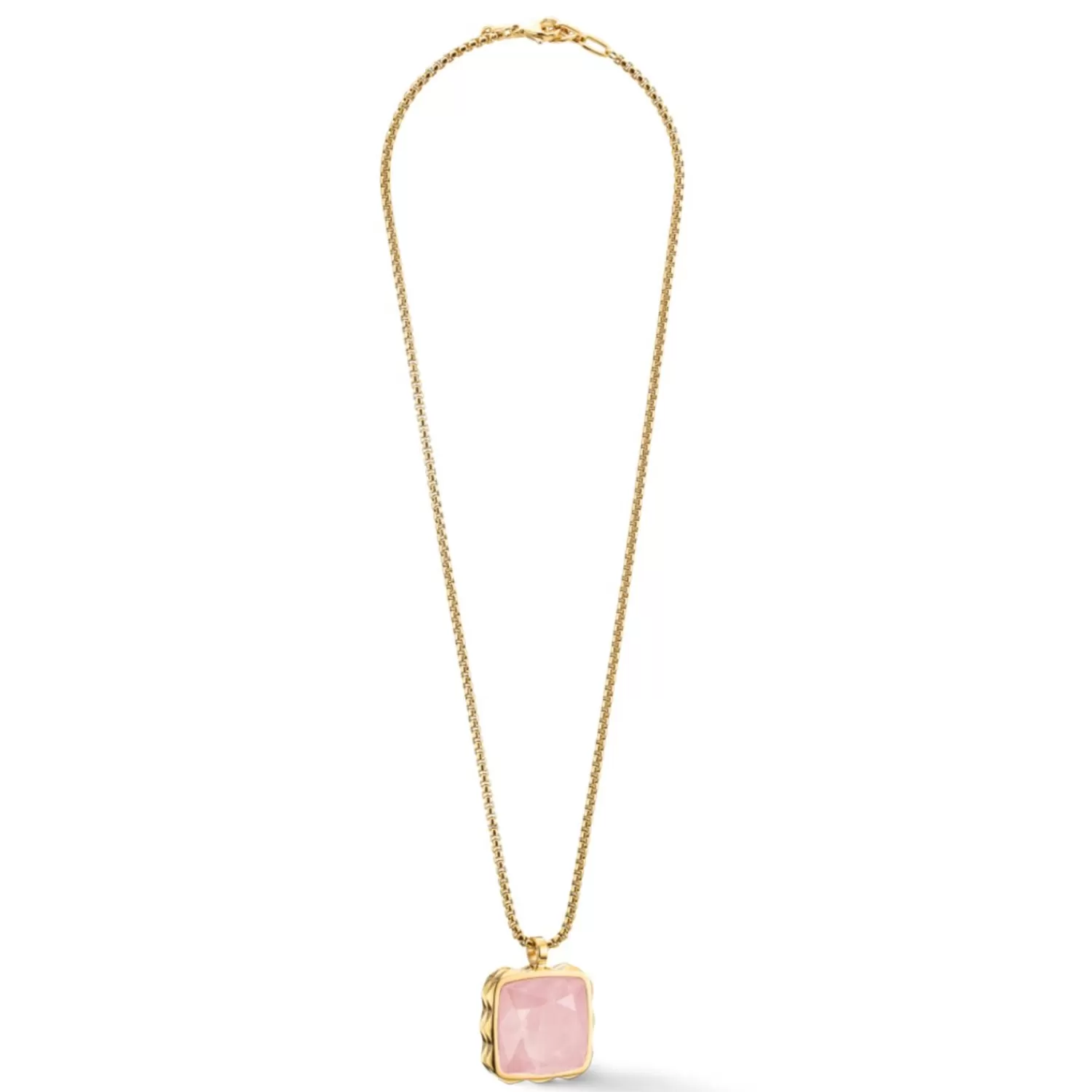 COEUR DE LION Halskette Amulett Spikes Quadrat Rosenquarz Gold-Rosa- Edelsteinketten