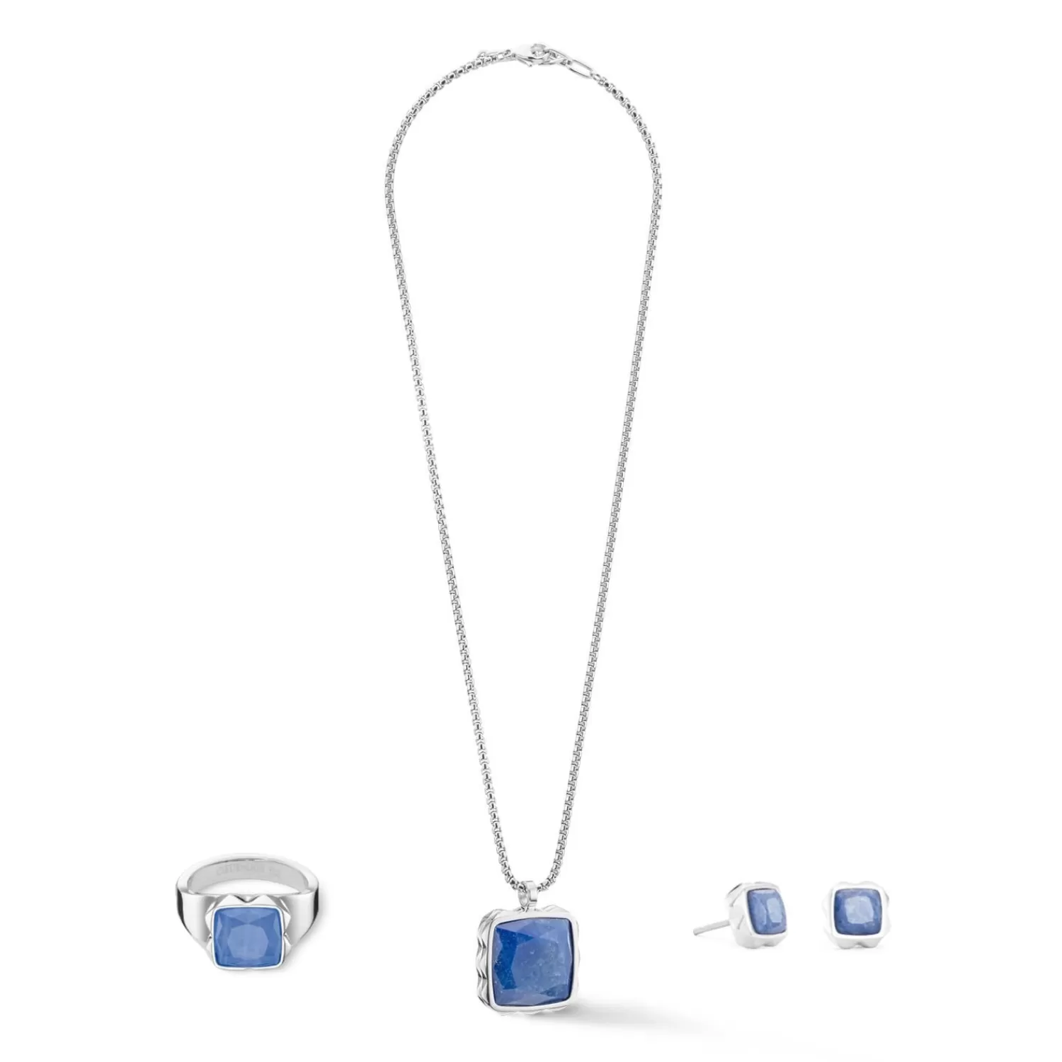 COEUR DE LION Halskette Amulett Spikes Quadratischer Aventurin Silber-Blau- Lange Halsketten