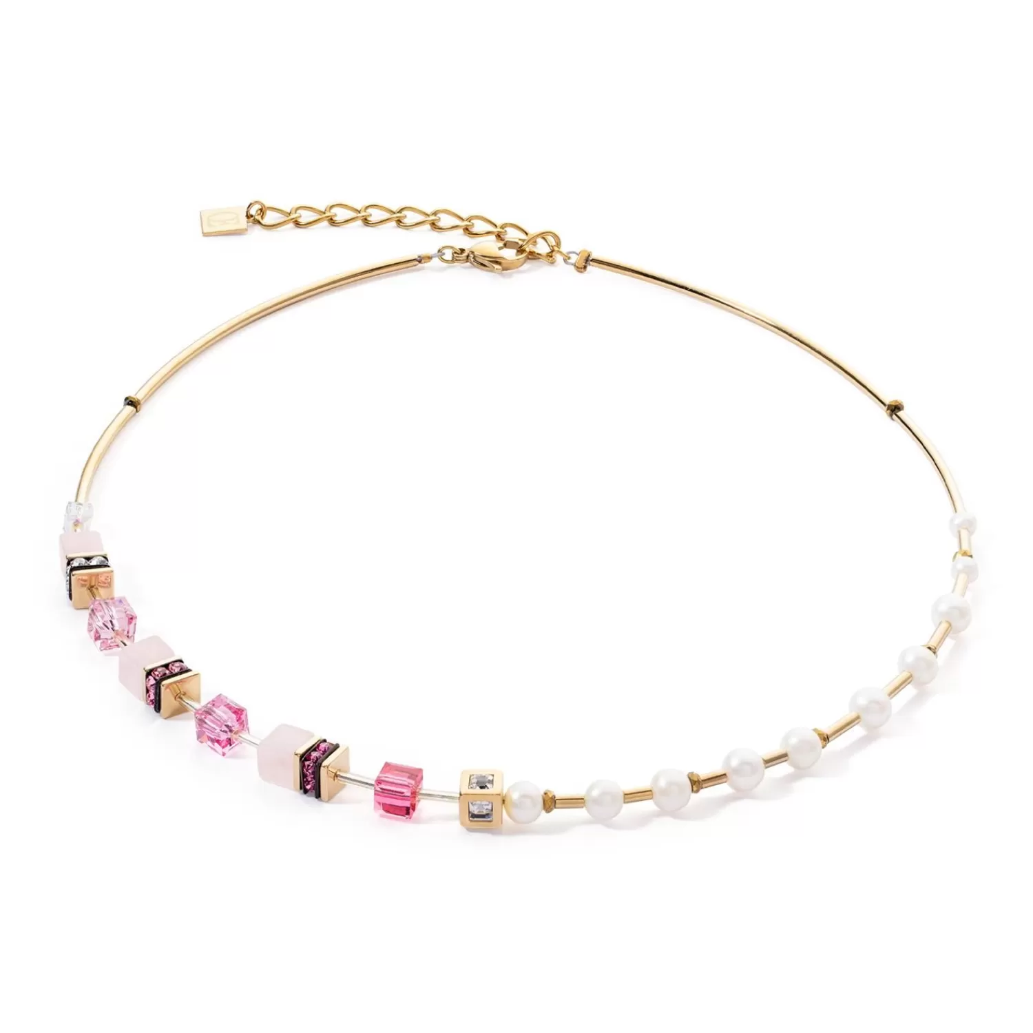 COEUR DE LION Halskette Geocube® Fusion Precious Pearl Mix Gold-Rosa- Edelsteinketten