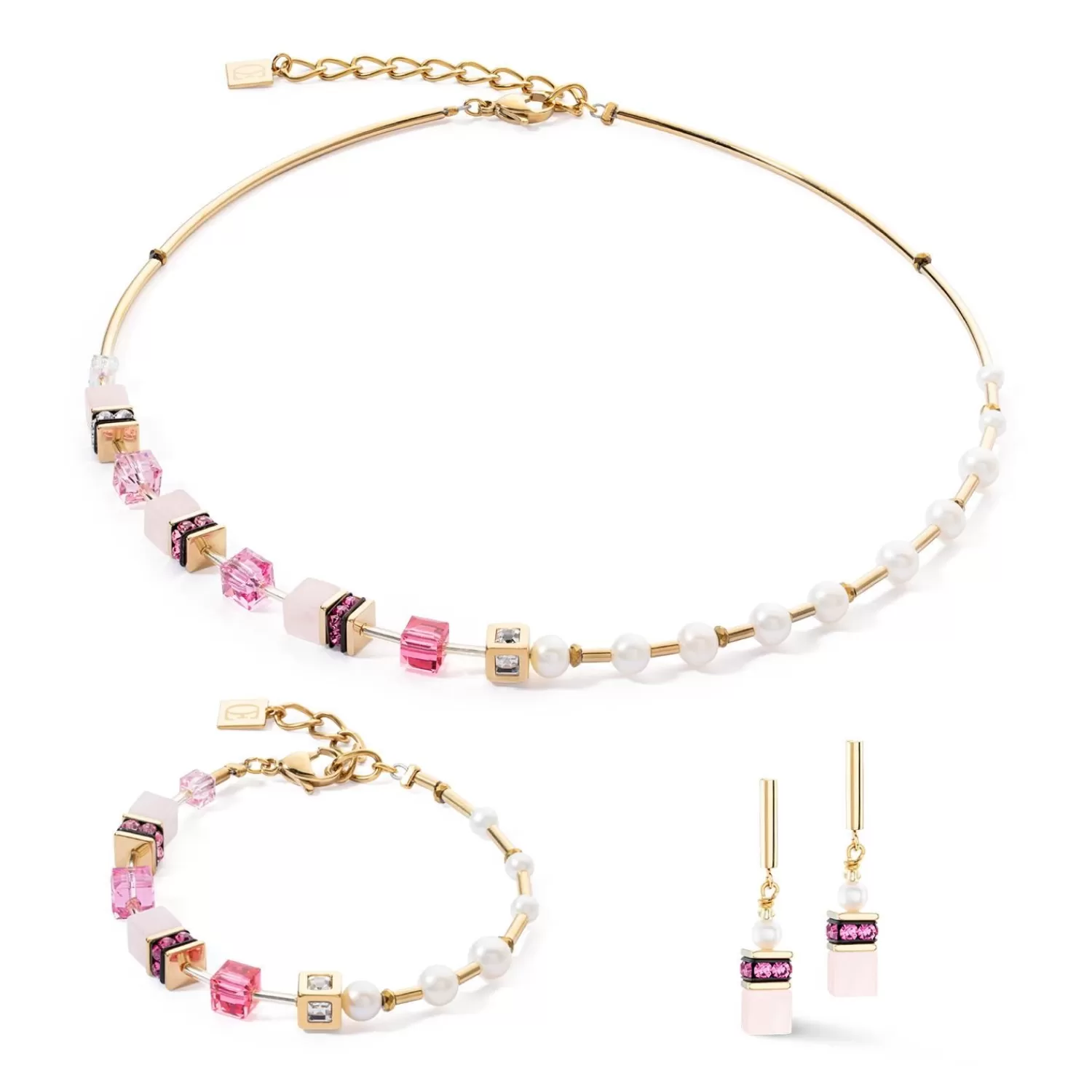 COEUR DE LION Halskette Geocube® Fusion Precious Pearl Mix Gold-Rosa- Edelsteinketten