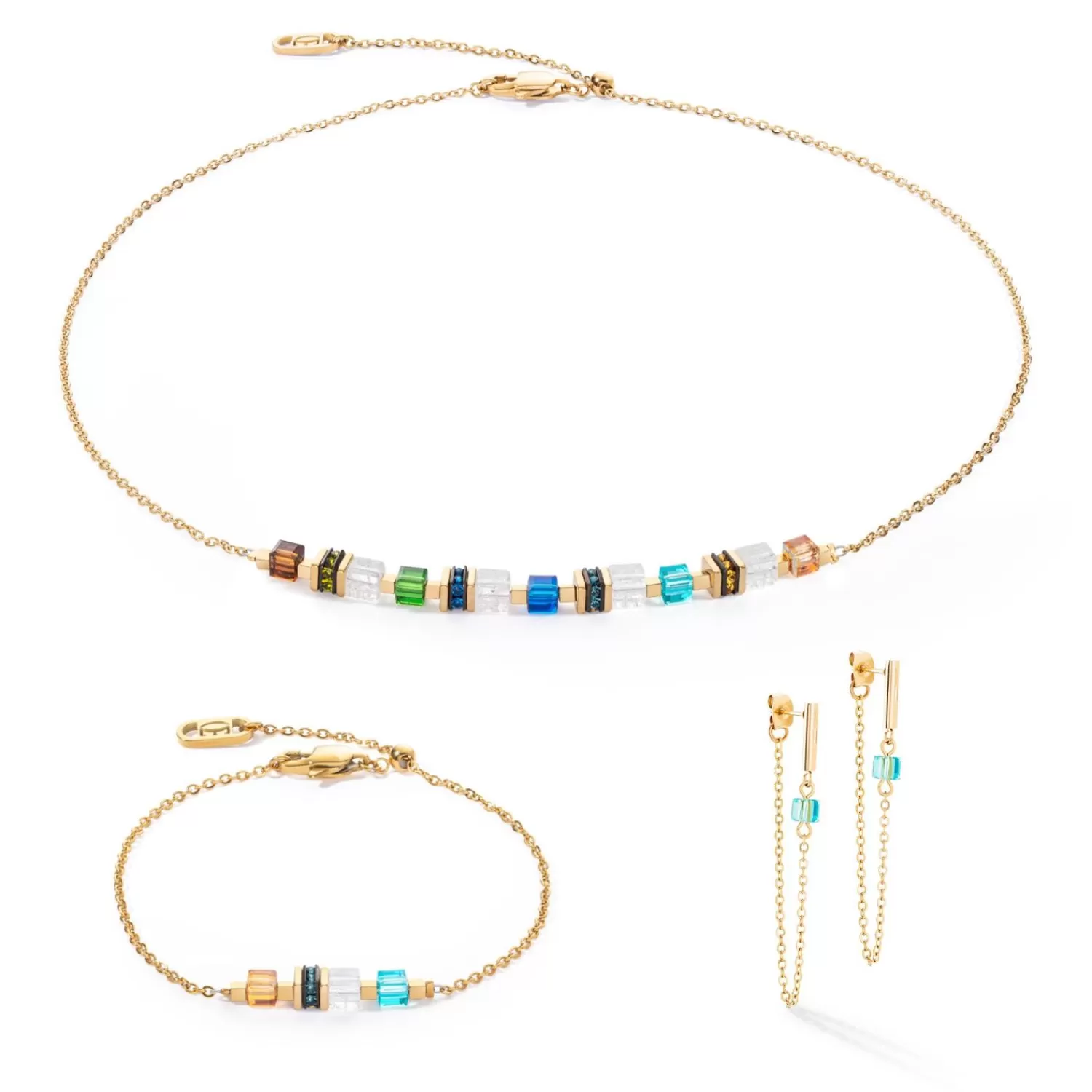 COEUR DE LION Halskette Mini Cubes & Kette Gold-Mehrfarbig- Edelsteinketten