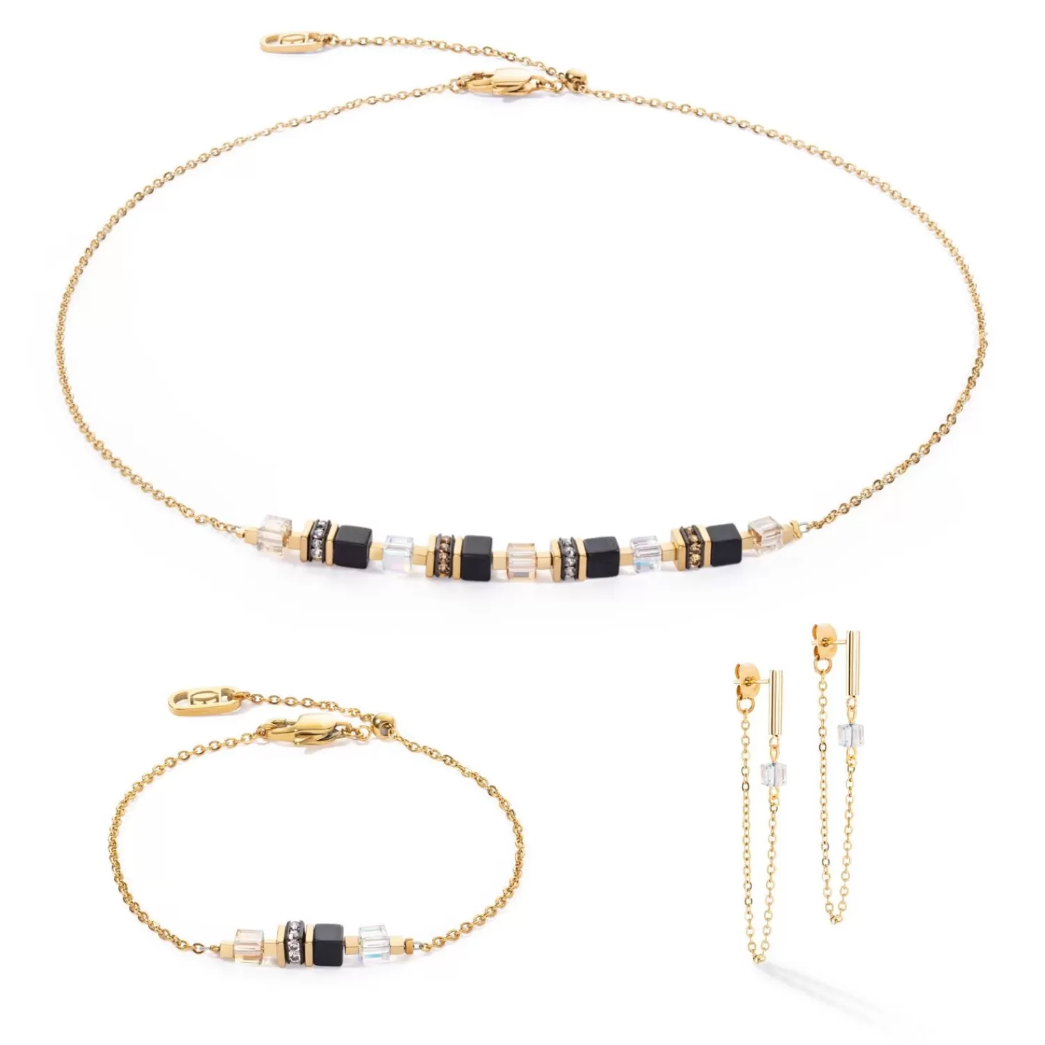 COEUR DE LION Halskette Mini Cubes & Kette Gold-Schwarz- Edelsteinketten