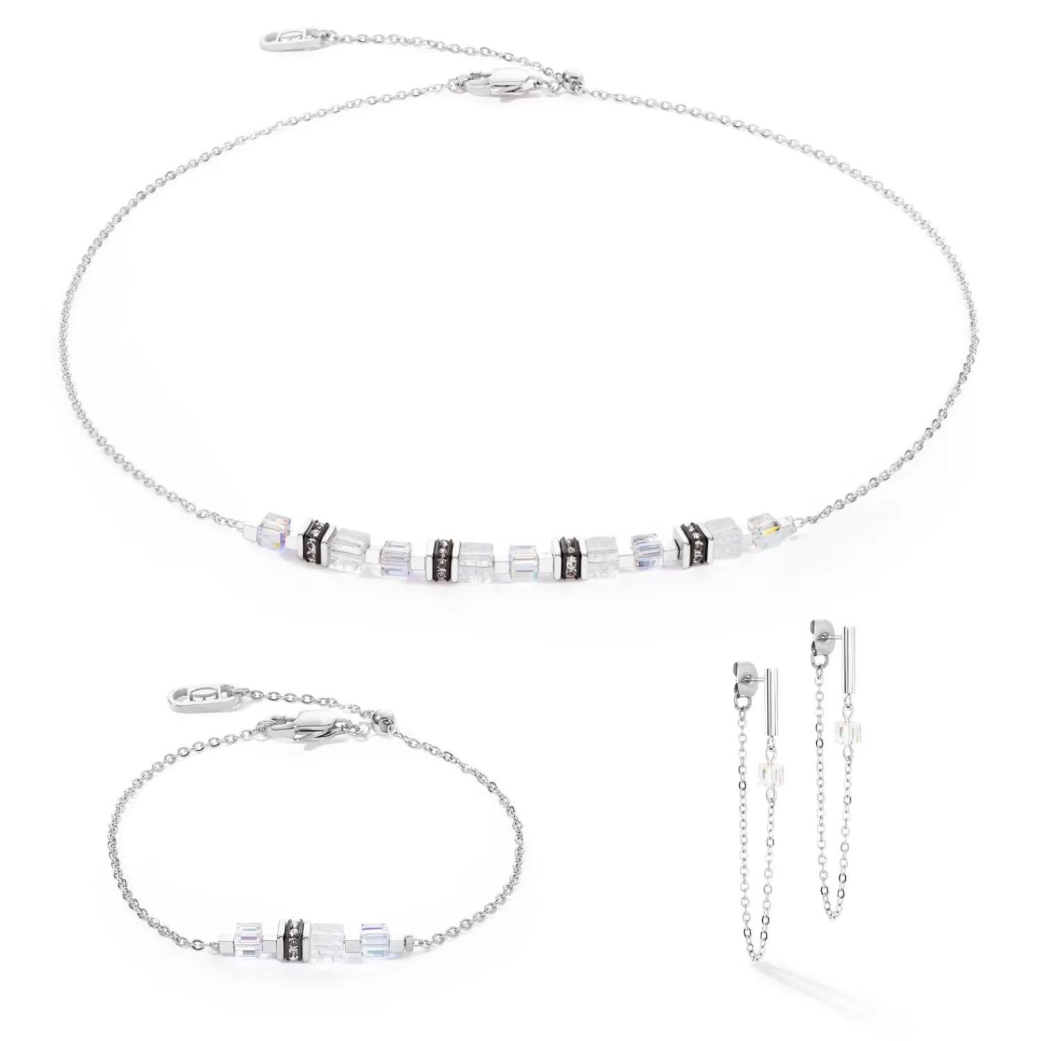 COEUR DE LION Halskette Mini Cubes & Kette Silber-Weiß- Edelsteinketten