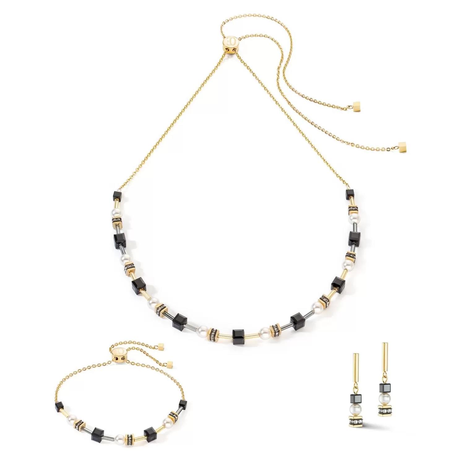 COEUR DE LION Halskette Mysterious Cubes & Pearls Gold-Schwarz- Geocube® Halsketten