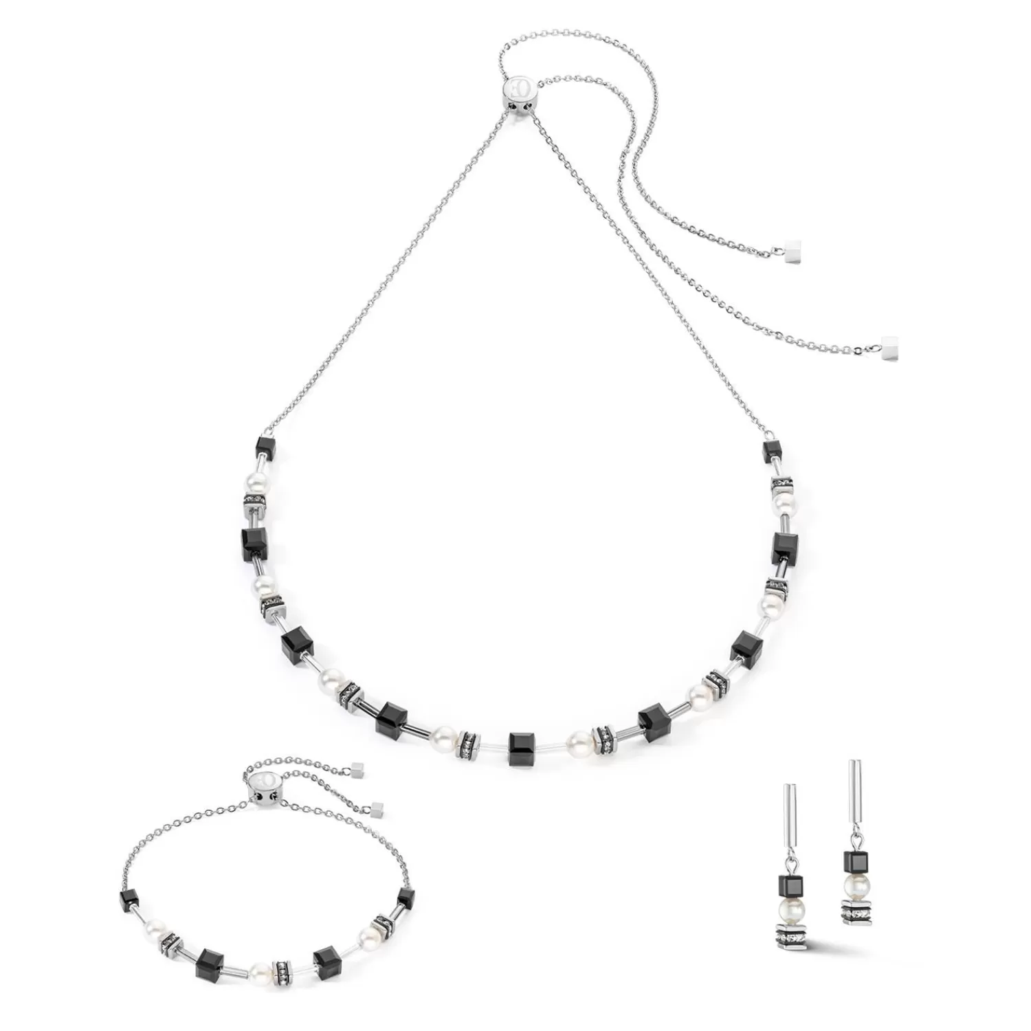 COEUR DE LION Halskette Mysterious Cubes & Pearls Silber-Schwarz- Perlenketten