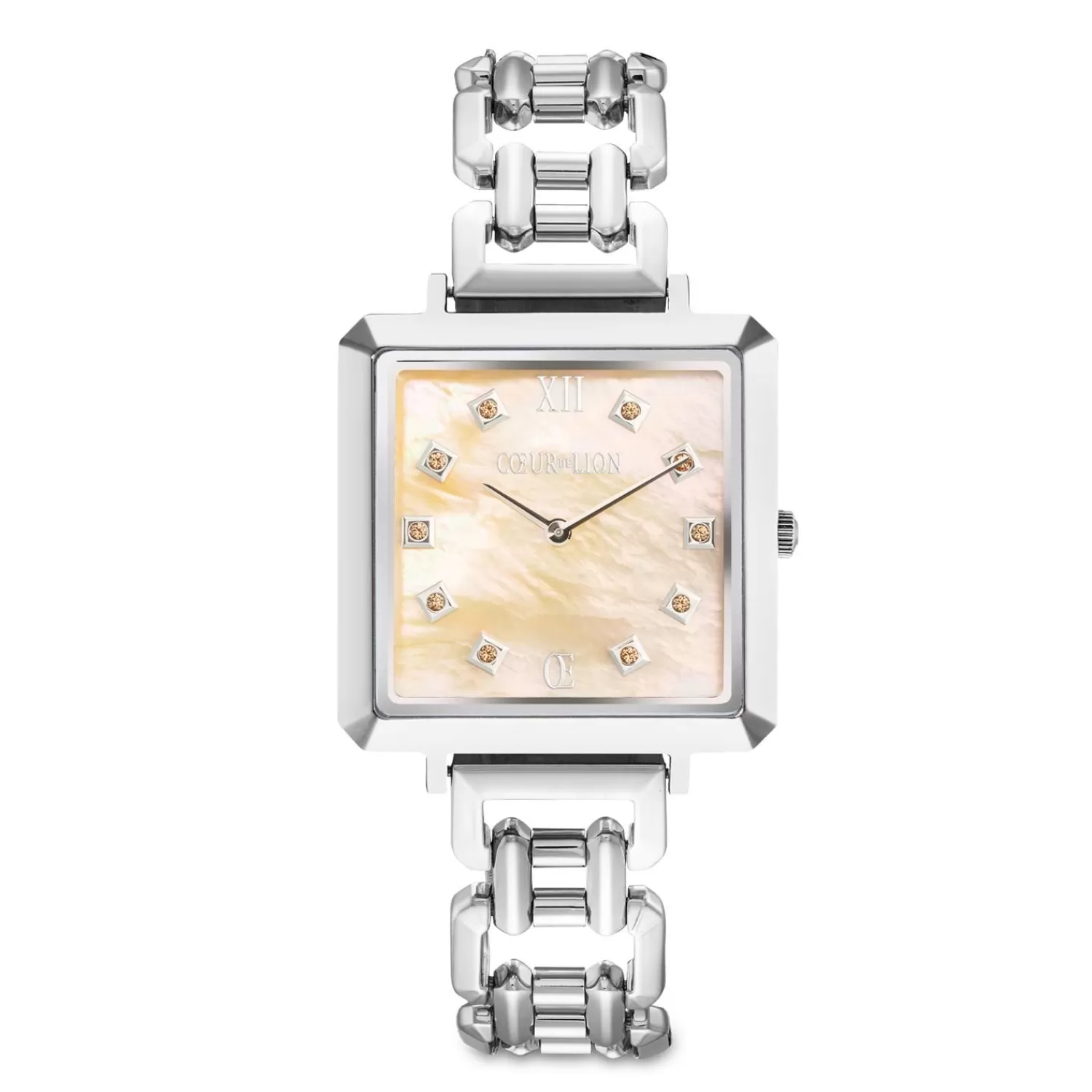 COEUR DE LION Ikonische Cube-Statement-Uhr Apricot Crush Silber- Uhren