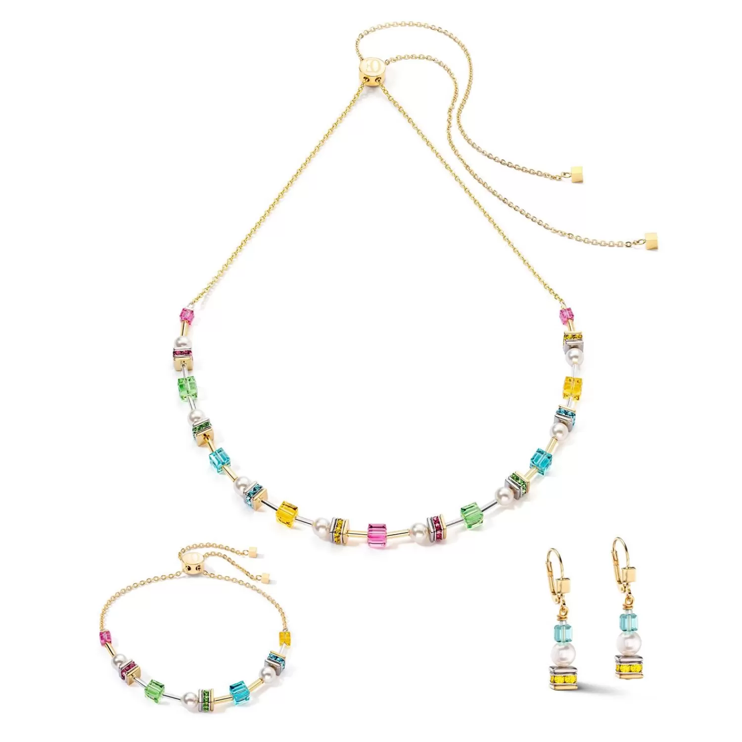 COEUR DE LION Joyful Cubes & Pearls Halskette Mehrfarbig- Kristallhalsketten