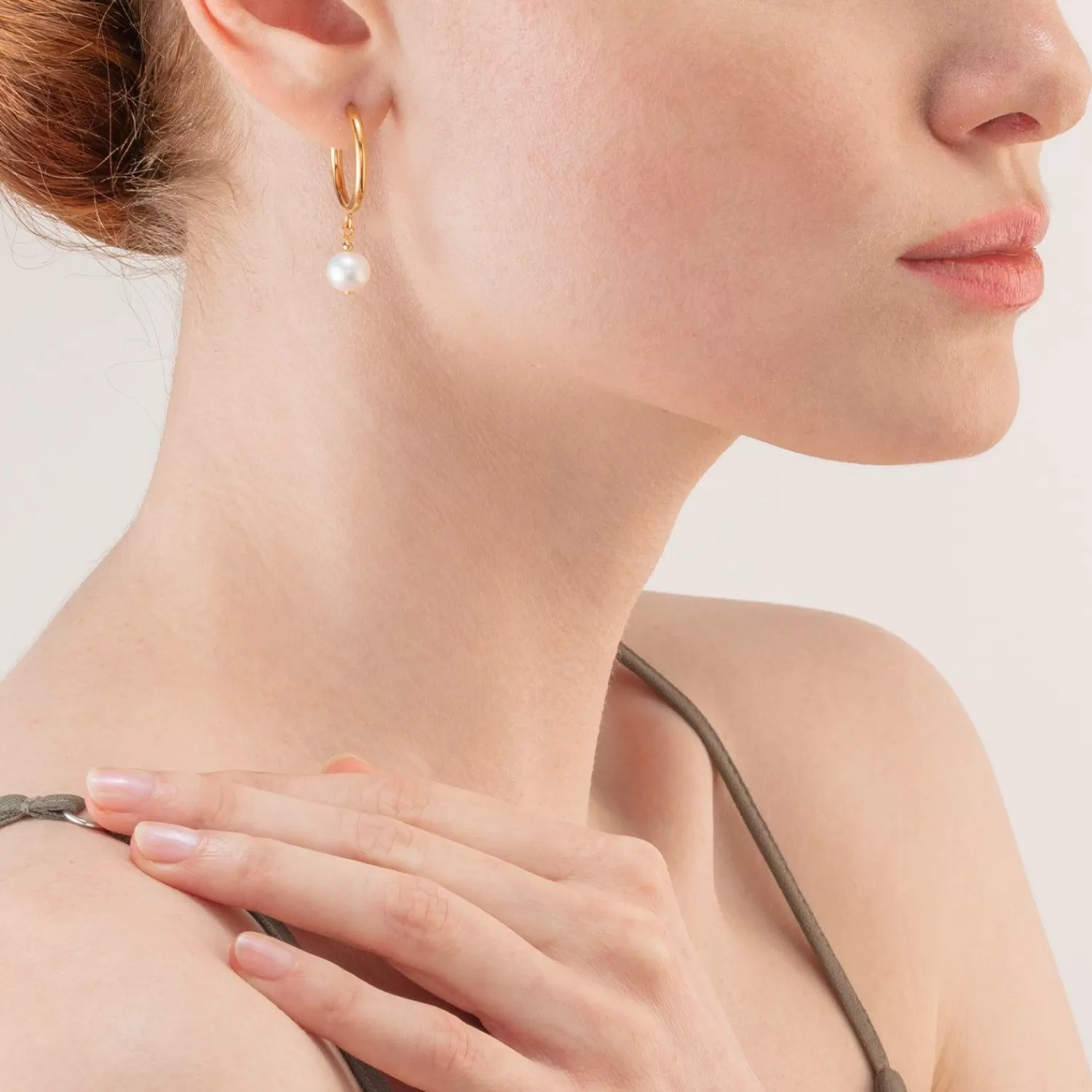 COEUR DE LION Ohrringe Creolen mit Süßwasserperlen und klobiger Kette Navette Multiwear Weißgold- Perlenohrringe
