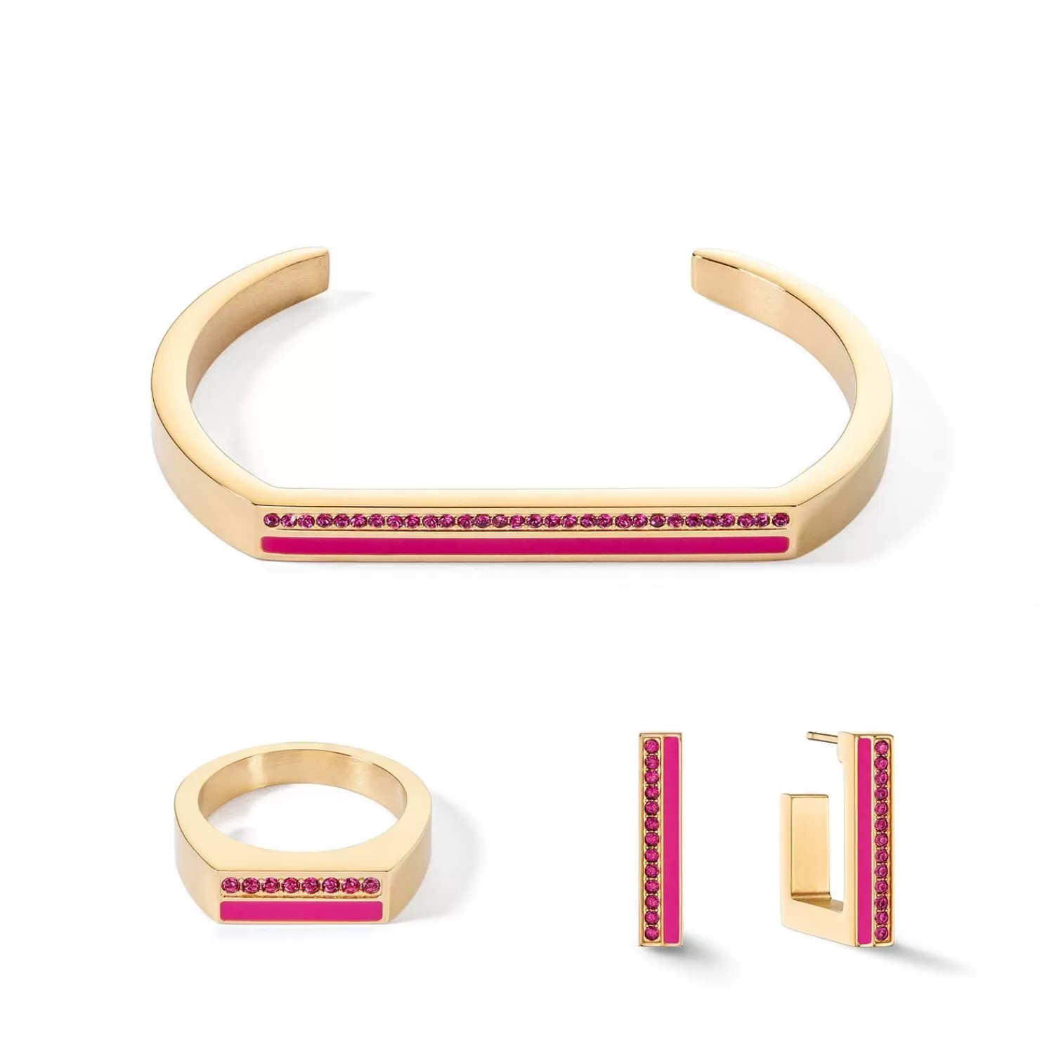 COEUR DE LION Ohrringe Creolen Quadratische Streifen 20 Gold-Rosa- Coeur Essentials