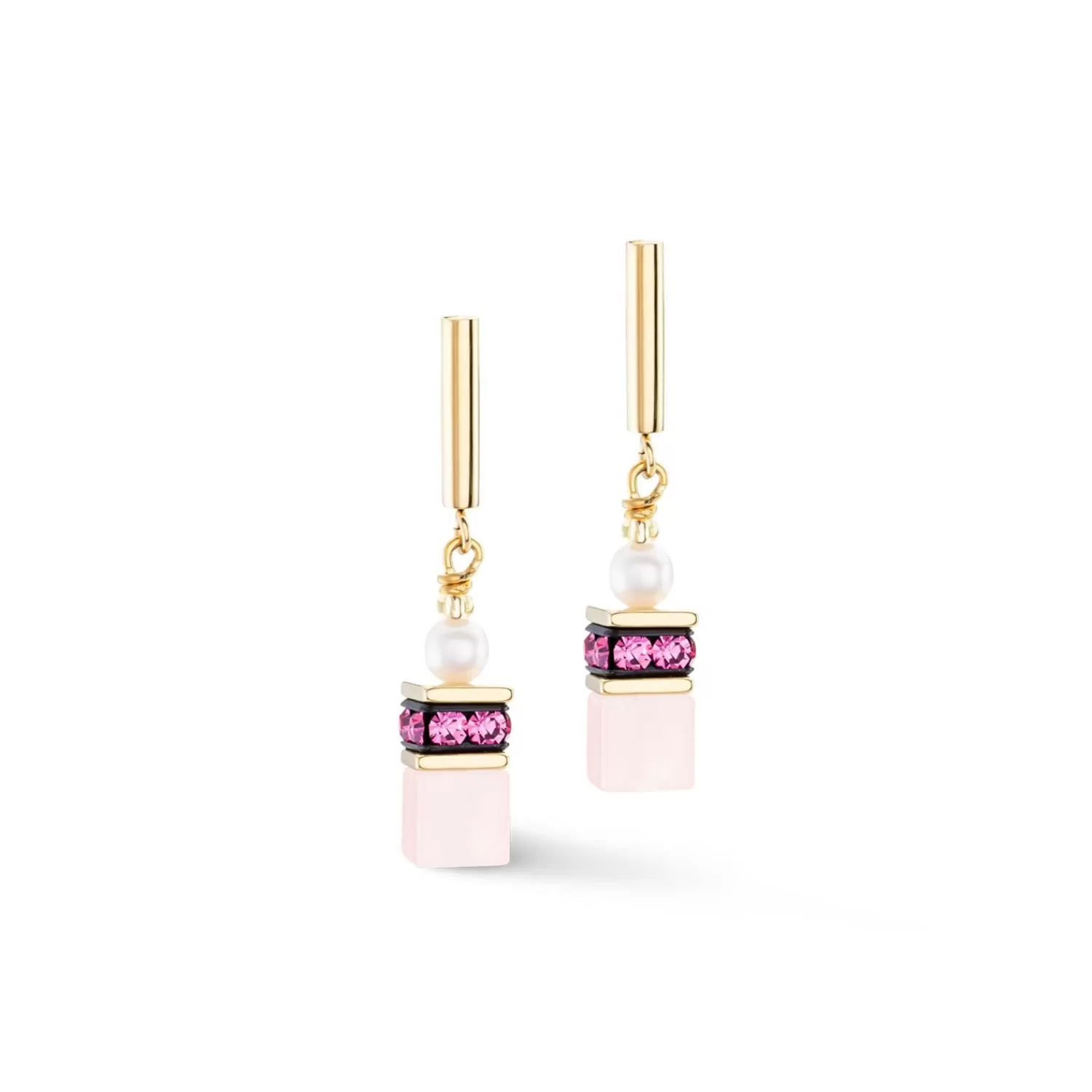 COEUR DE LION Ohrringe Geocube® Fusion Precious Pearl Mix Gold-Rosa- Ohrstecker