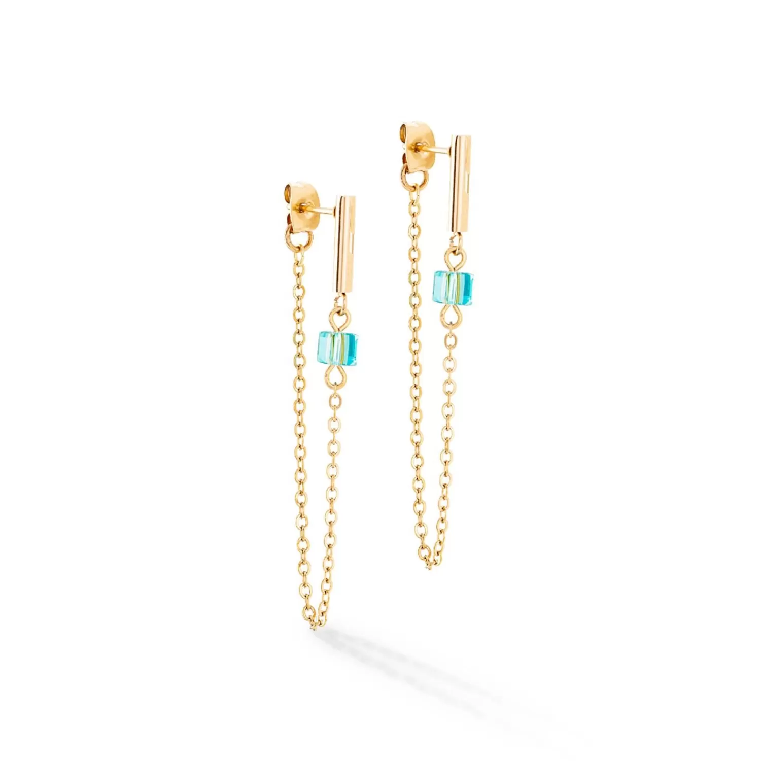 COEUR DE LION Ohrringe Mini Cubes & Chain Gold-Mehrfarbig- Ohrstecker