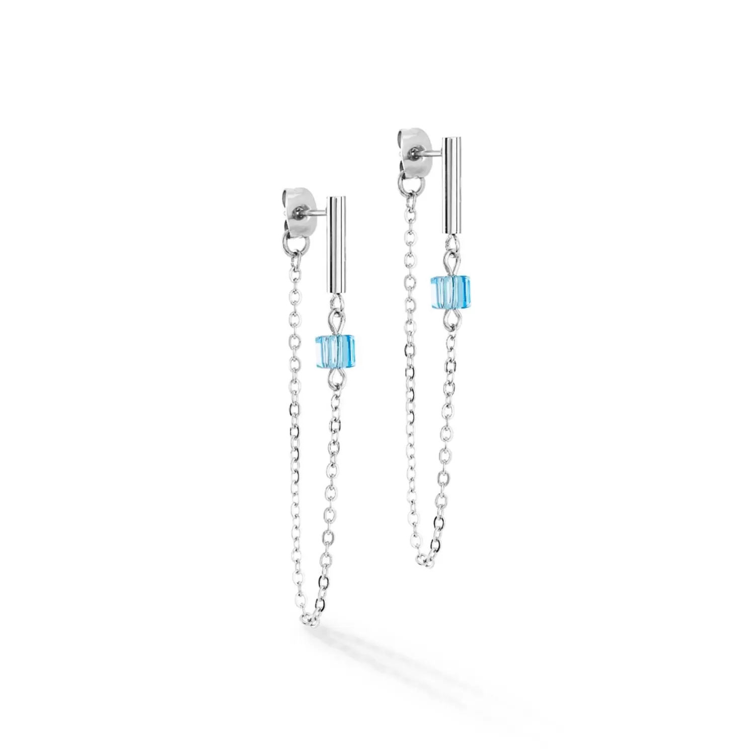 COEUR DE LION Ohrringe Mini Würfel & Kette Silber-Blau- Ohrstecker