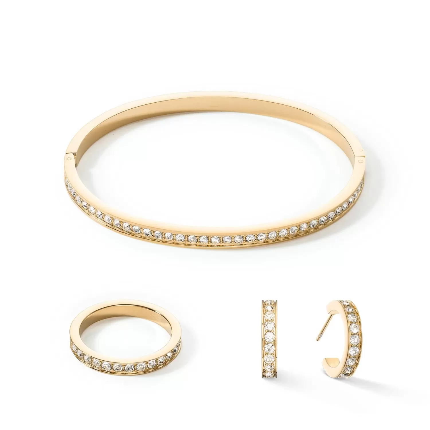 COEUR DE LION Ring aus Edelstahl und Kristallen, schlanker Goldkristall- Coeur Essentials