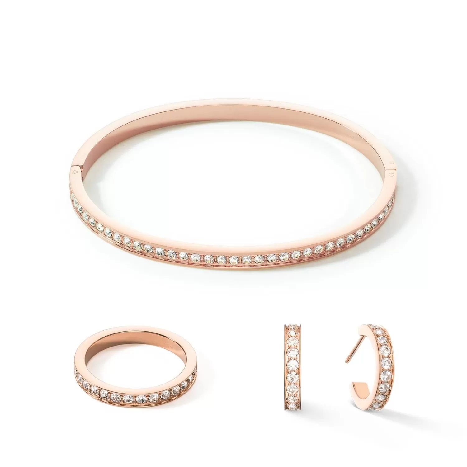 COEUR DE LION Ring aus Edelstahl und Kristallen, schlanker Roségold-Kristall- Coeur Essentials